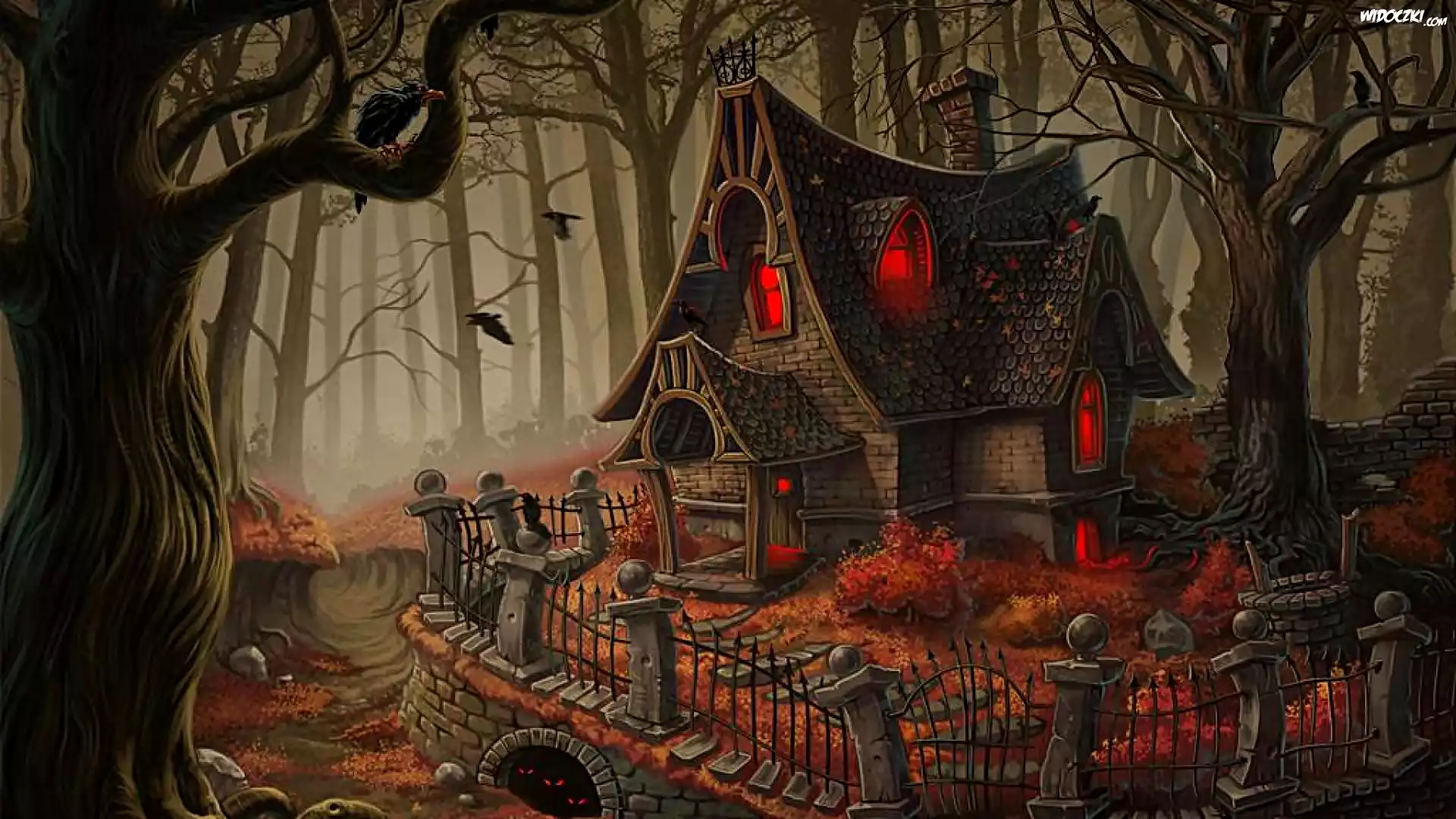 Domek, Ogrodzenie, Las, Noc