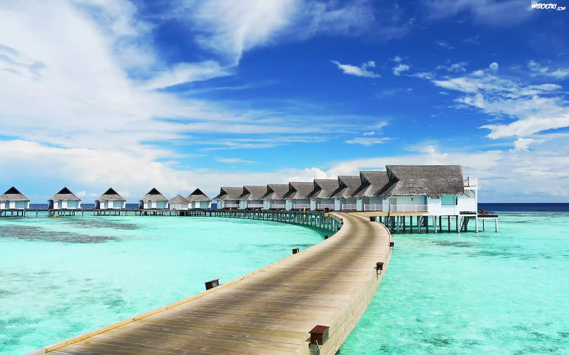 Hotel, Domki, Kompleks, Hotelowy, Morze, Molo, Niebo, Chmury