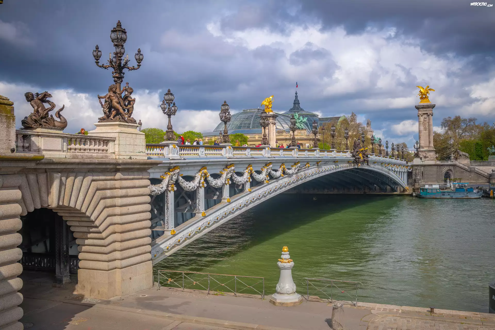 Francja, Paryż, Most Aleksandra III, Rzeka Sekwana, Domy
