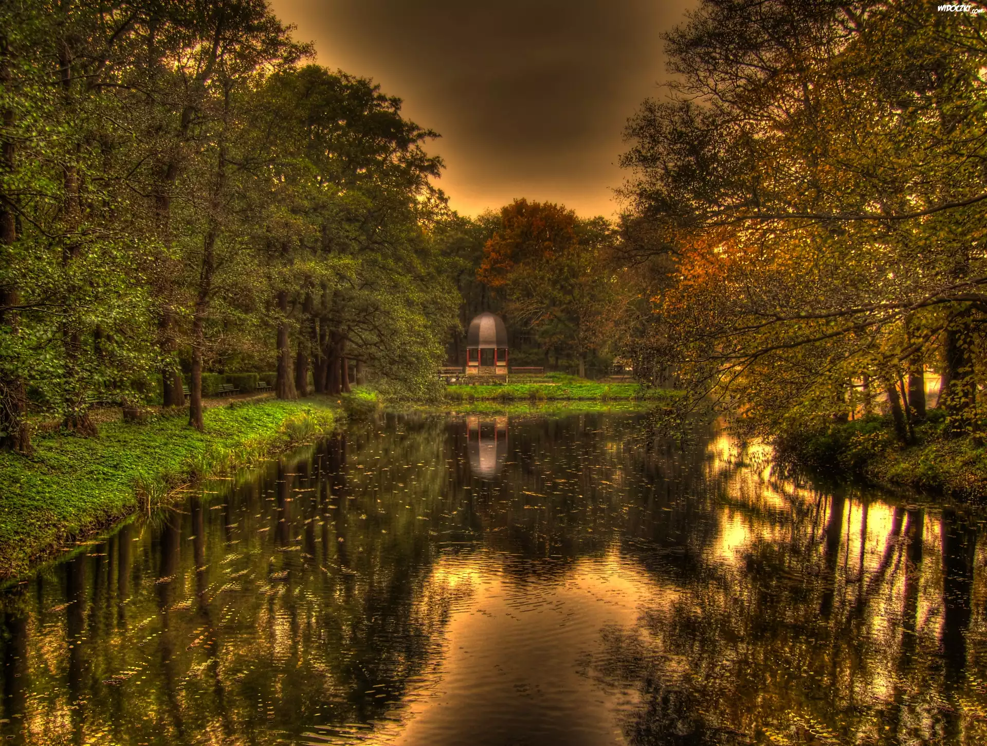 Jezioro, Drzewa, Jesień
