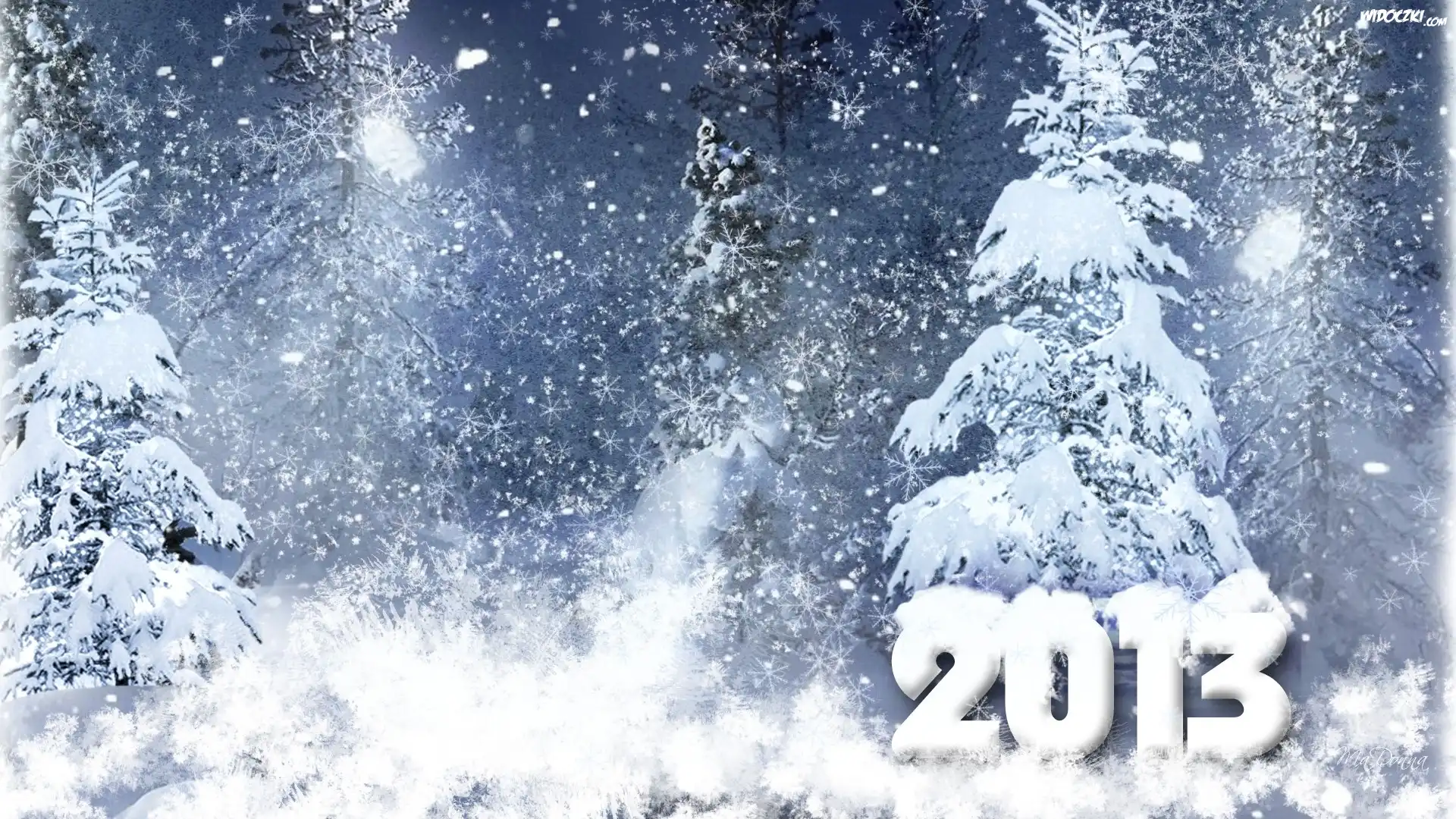 Drzewa, Śnieg, Zima, Nowy Rok 2013
