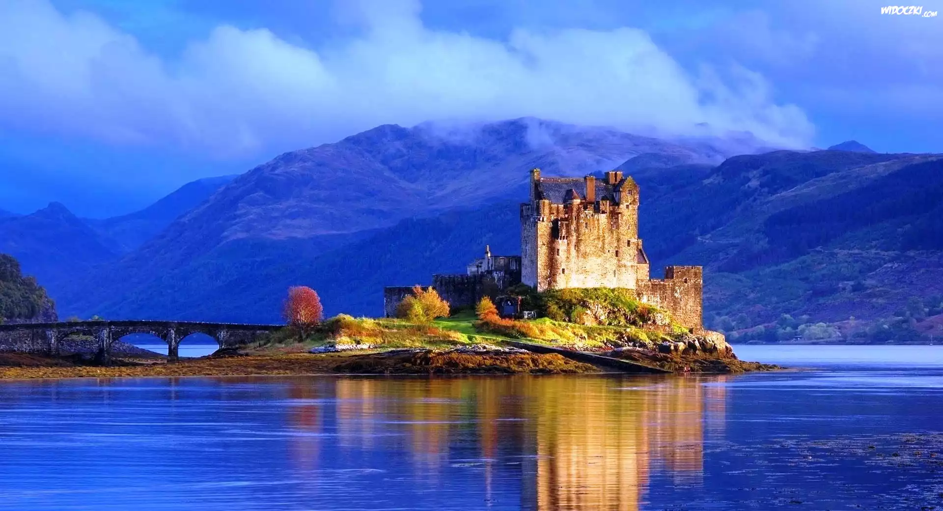 Zamek, Eilean Donan, Most, Góry, Woda, Szkocja