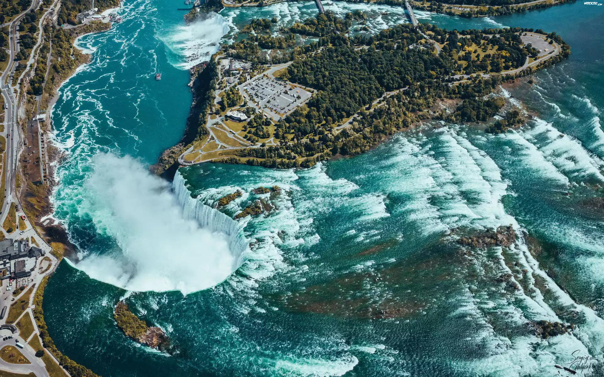 Wodospad Niagara, Horseshoe Falls, Miasto Niagara Falls, Z lotu ptaka, Kanada