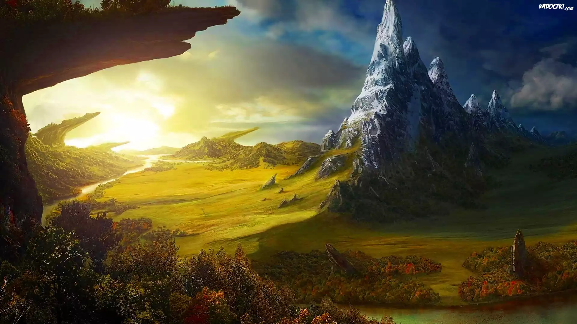 Fantasy, Góry, Wschód, Słońca