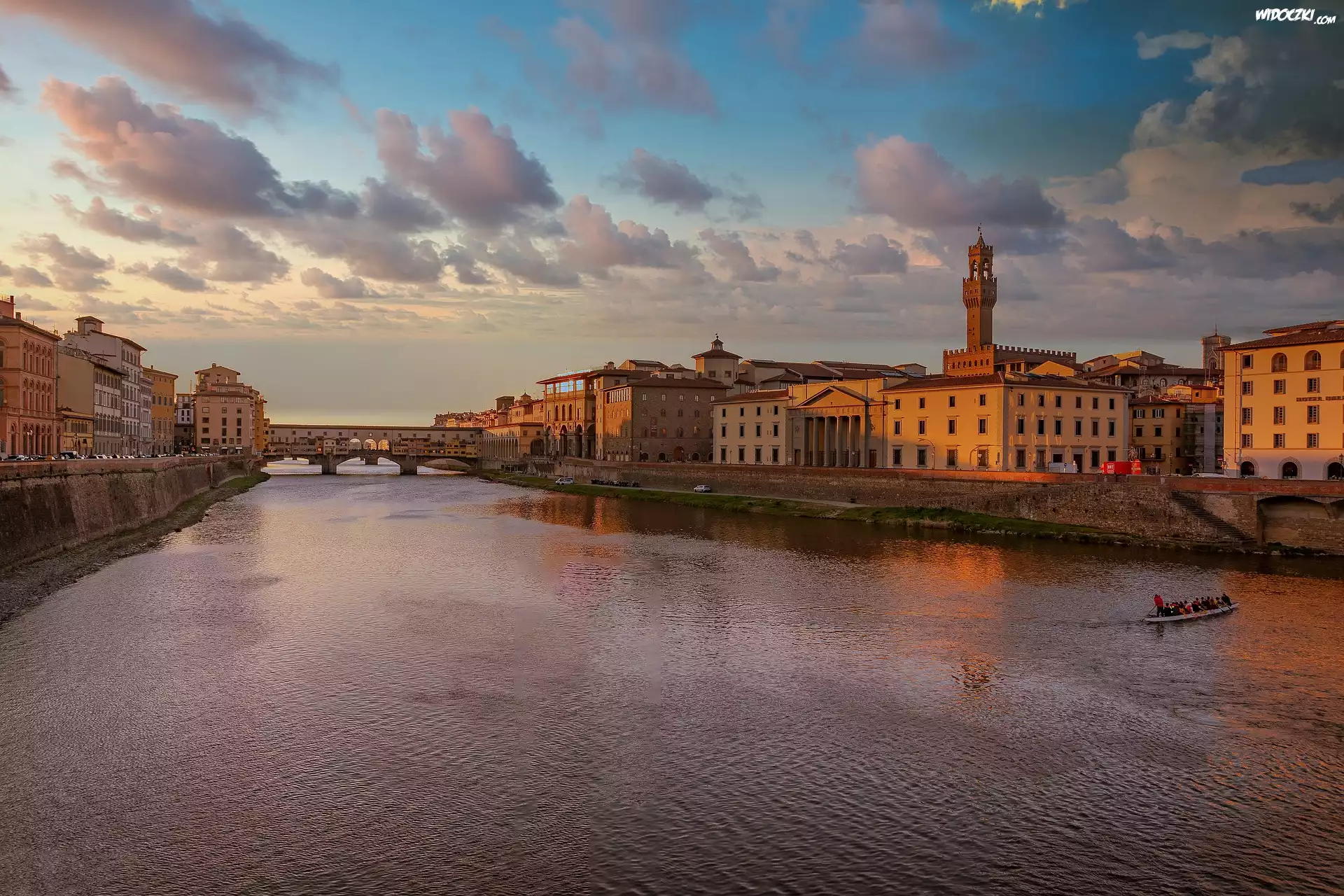 Włochy, Florencja, Most, Ponte Vecchio, Rzeka Arno, Domy