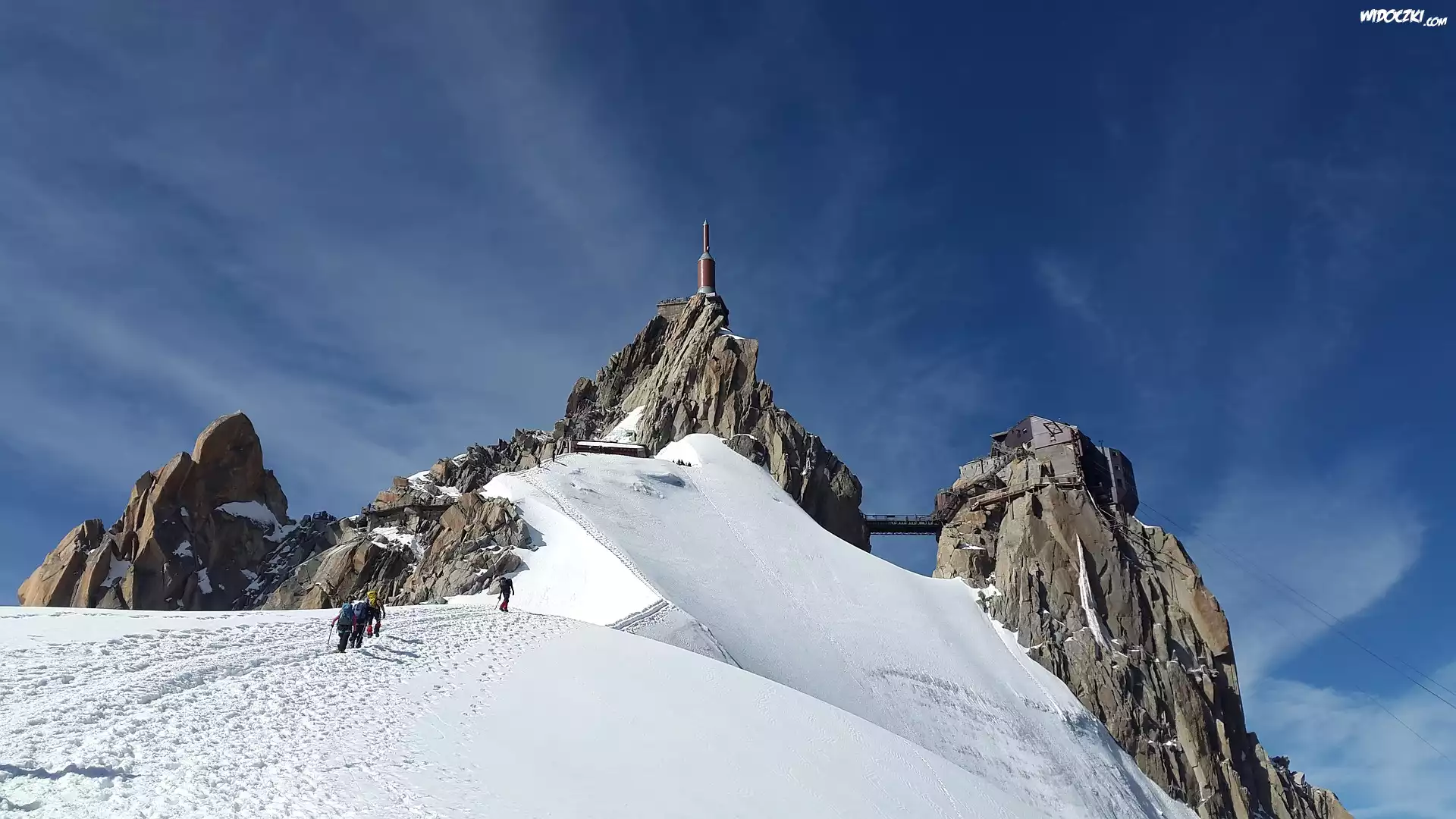 Francja, Góry Alpy, Szczyt Aiguille Du Midi, Chamonix Górna Stacja Kolejki, Alpiniści Francja