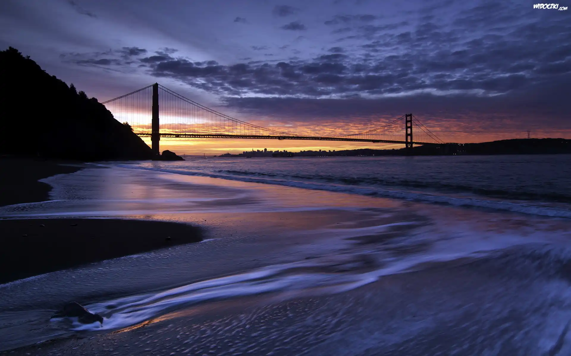Most Golden Gate, San Francisco, Cieśnina, Zachód Słońca