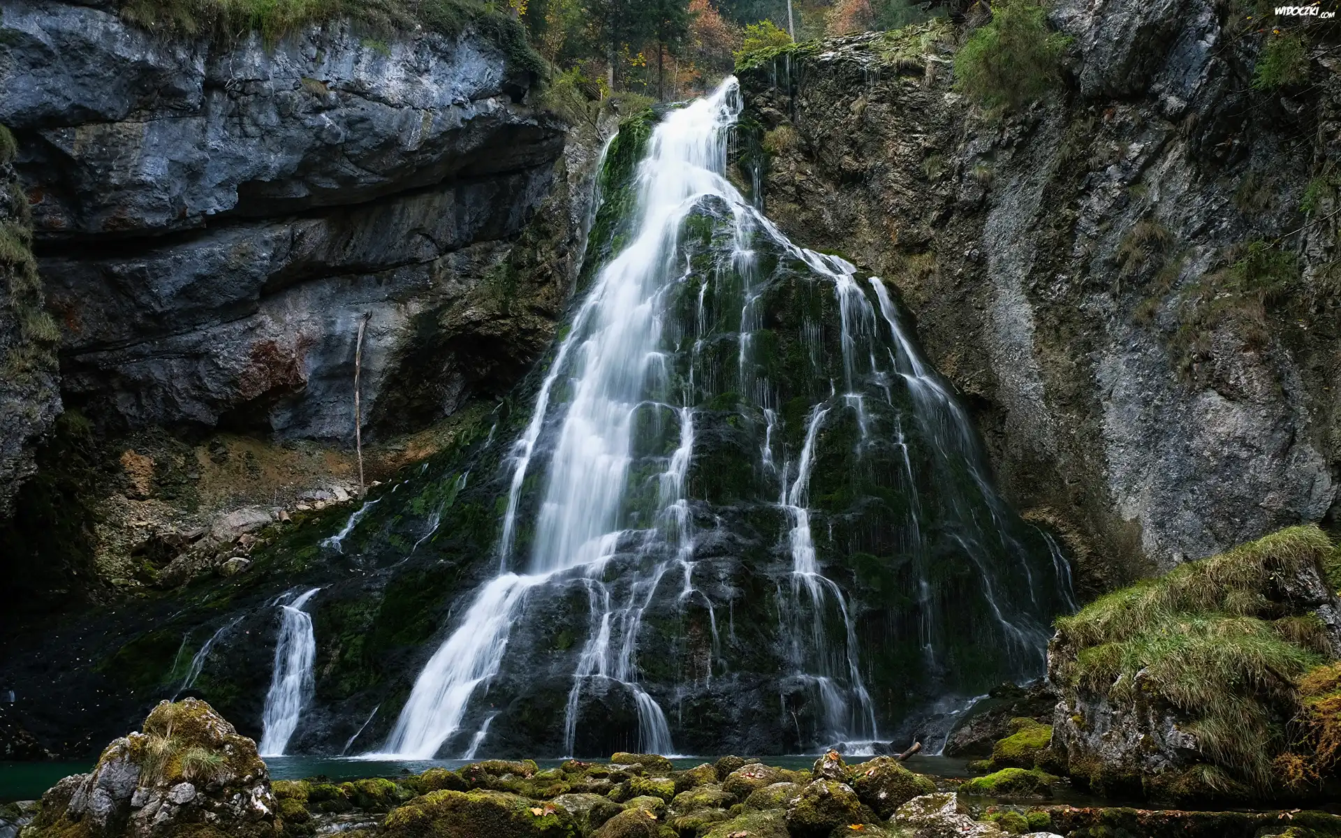 Wodospad Gollinger, Skały, Omszałe, Kamienie, Miejscowość Golling, Austria