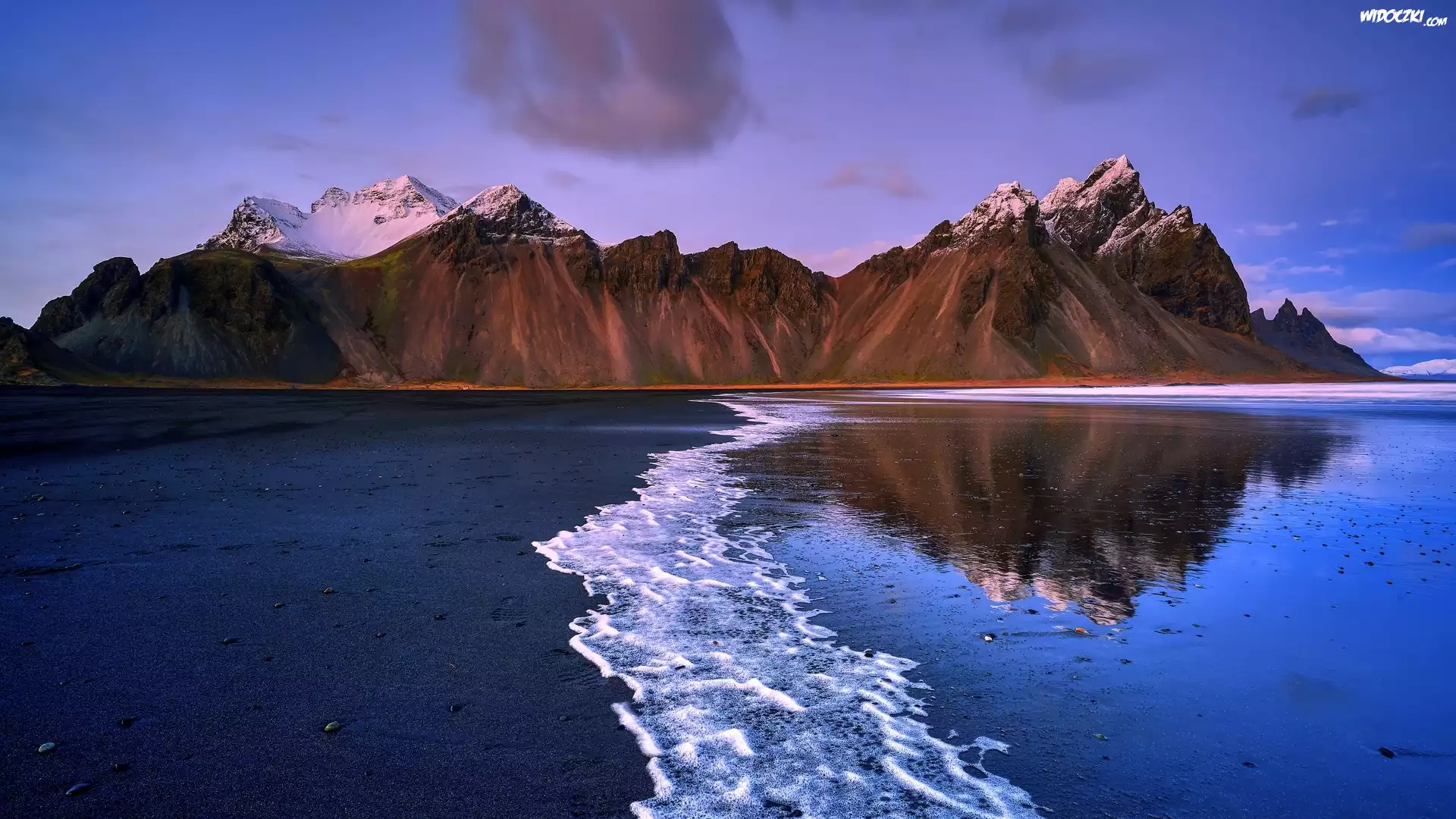 Islandia, Góra Vestrahorn, Plaża Stokksnes, Góry, Morze, Brzeg