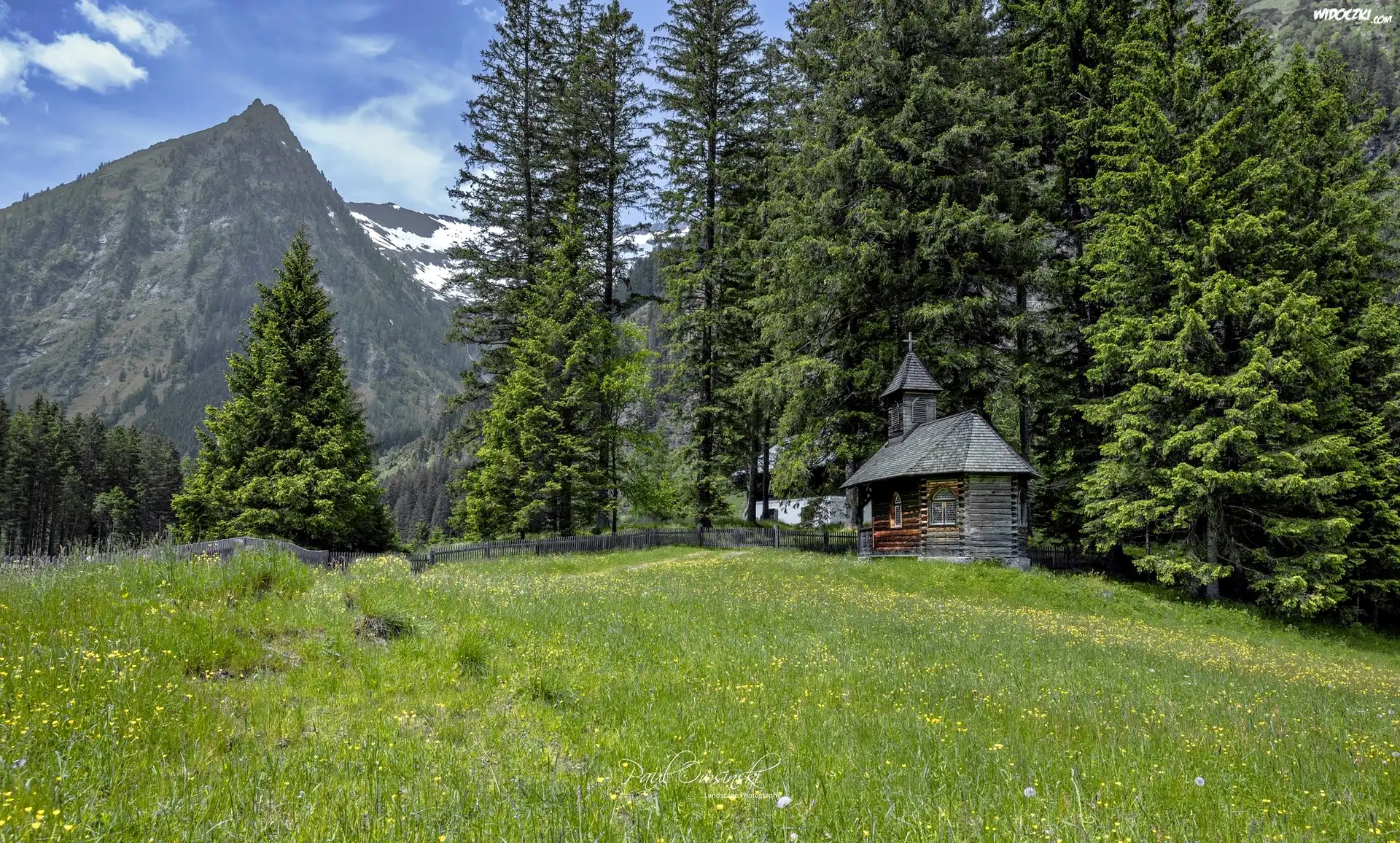 Polana, Kaplica, Drzewa, Góry, Schwarzensee, Austria
