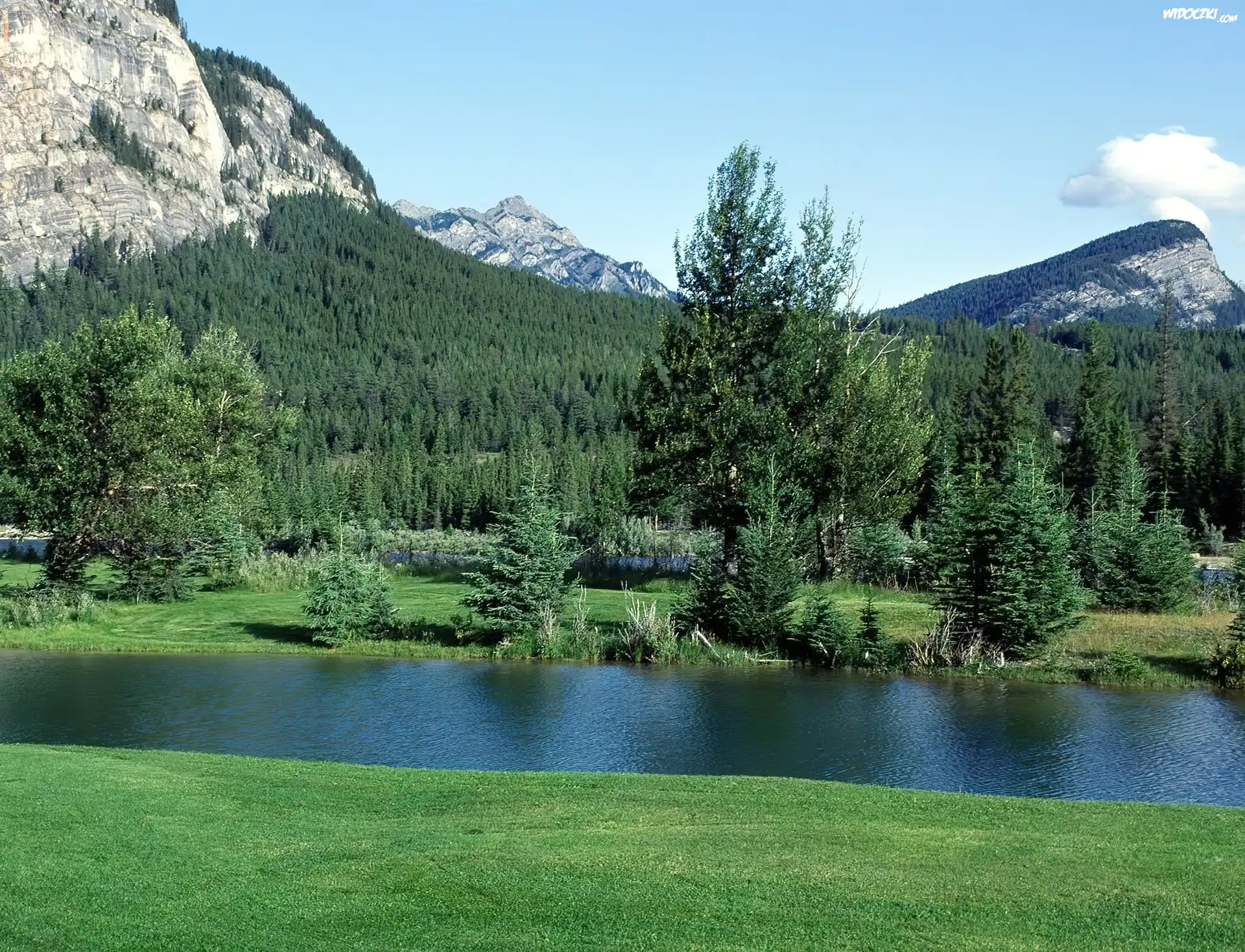 Góry, Las, Łąka, Woda, Banff, Kanada