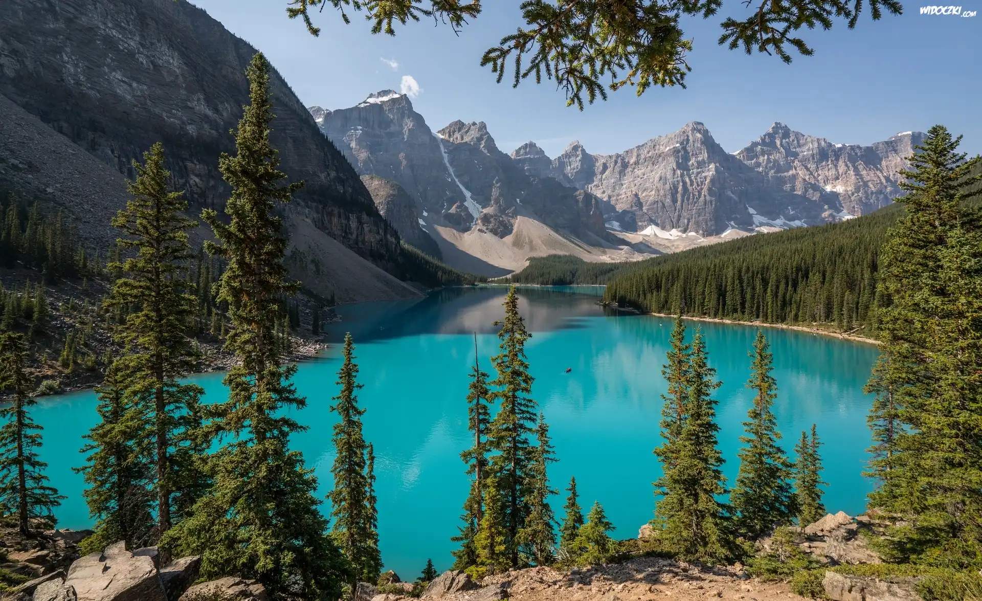 Kanada, Alberta, Park Narodowy Banff, Jezioro Moraine, Las, Drzewa, Góry