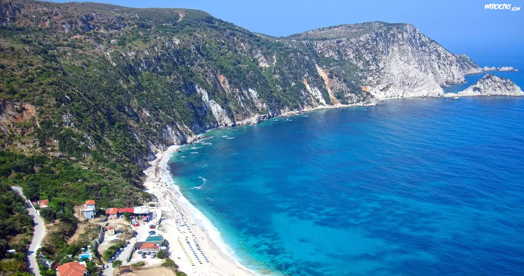 Góry, Morze, Plaża, Domy, Kefalonia