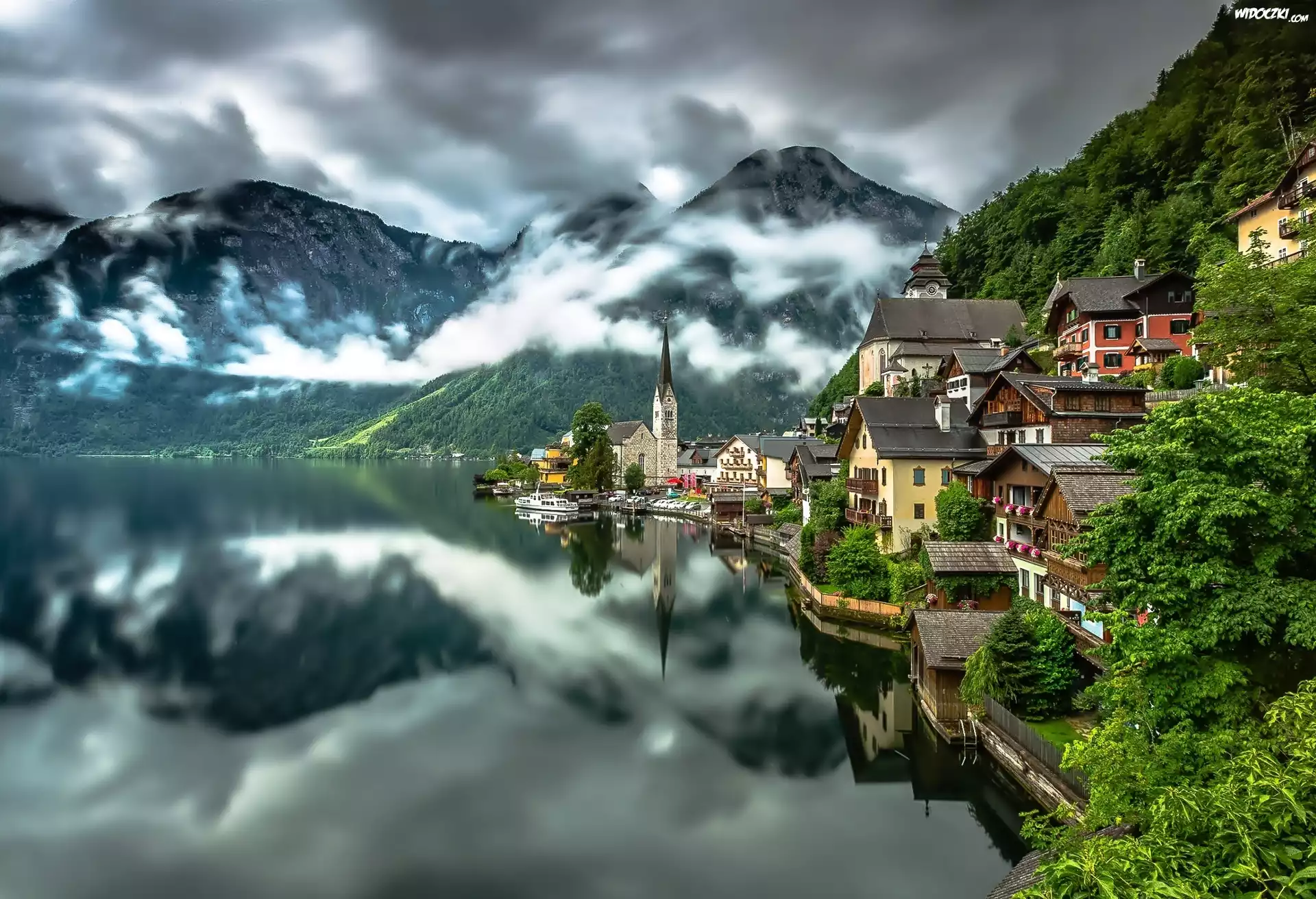 Góry, jezioro, Hallstatt, Austria