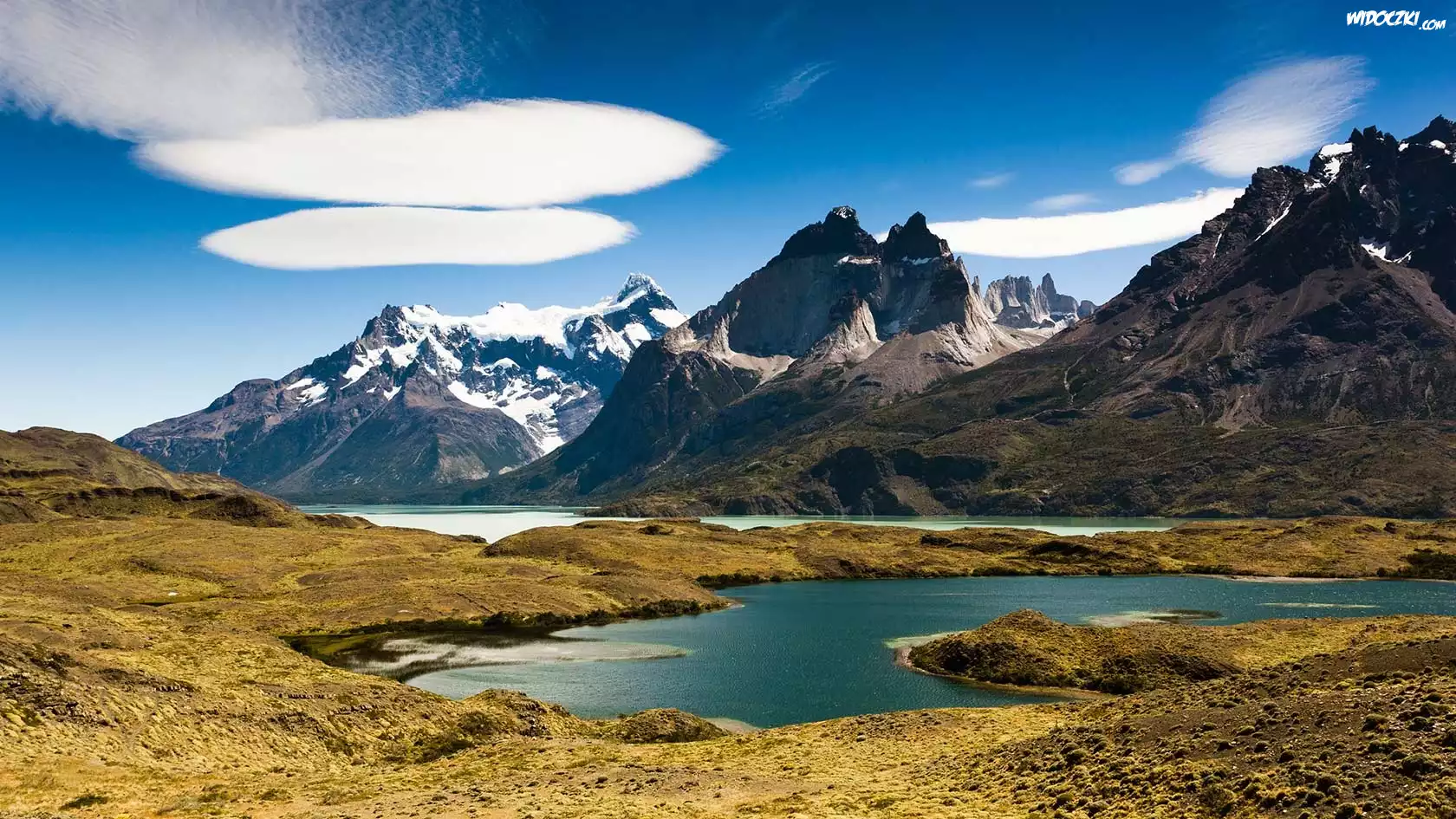 Góry, Chmurki, Jezioro, Argentyna