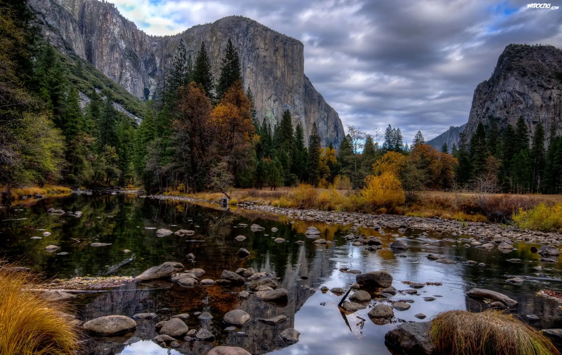 Góry, Las, Rzeka, Kamienie, Yosemite