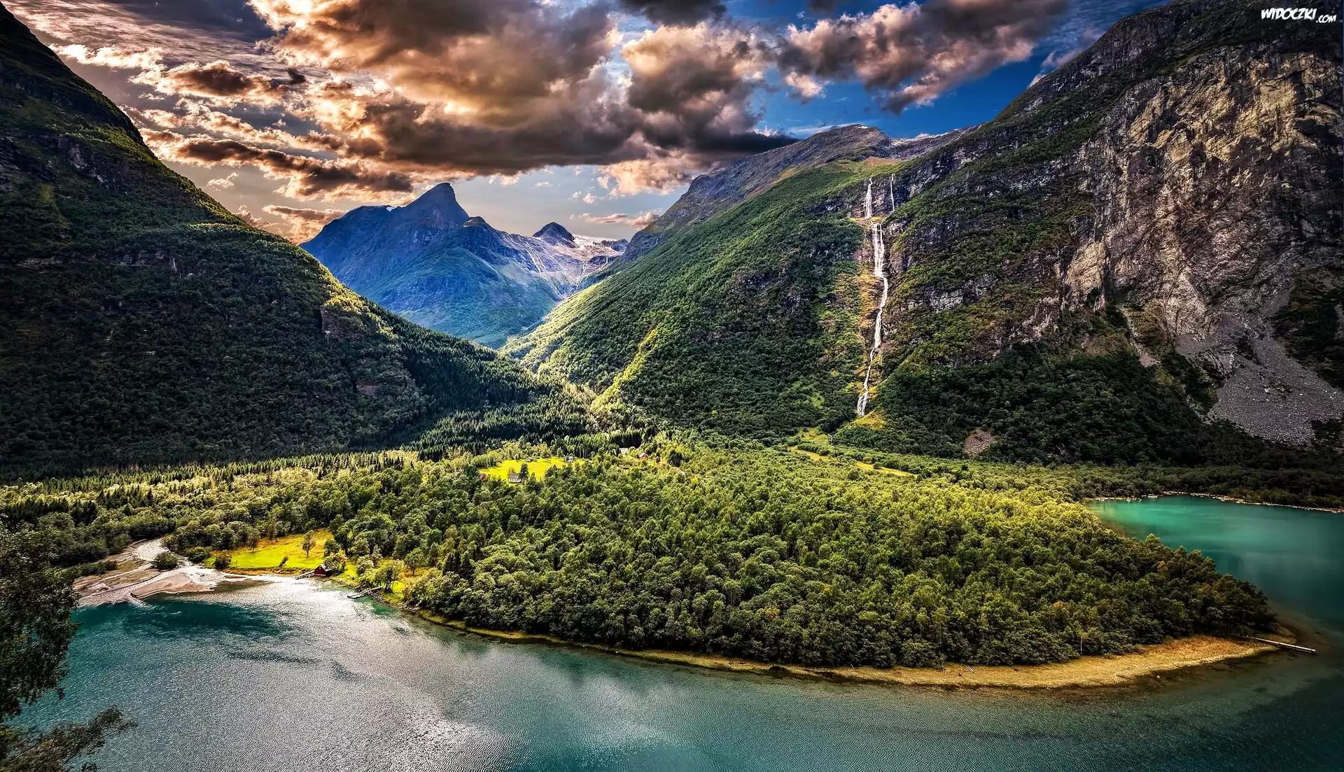 Góry, Dolina, Norwegia, Wodospad
