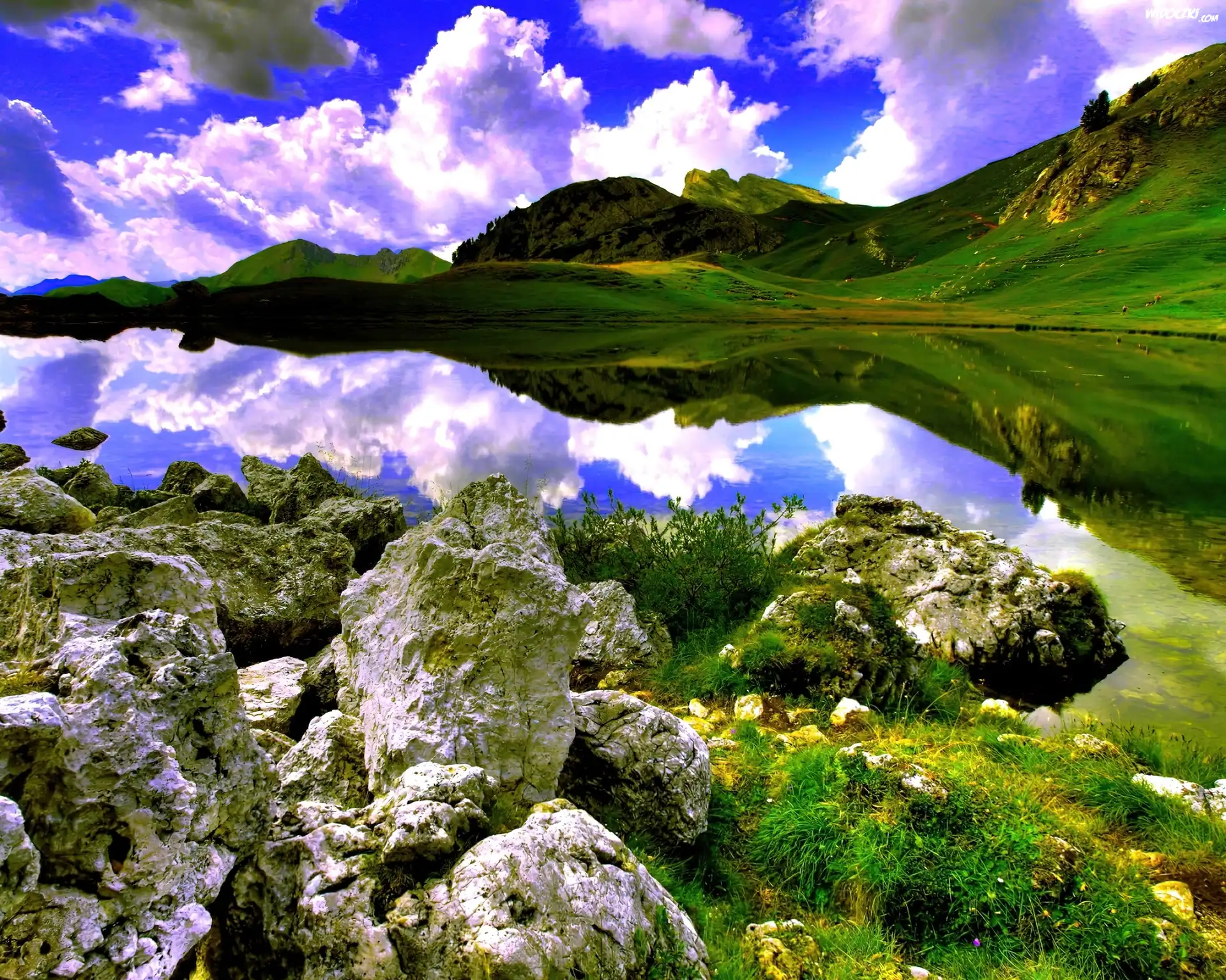 Góry, Jezioro, Kamienie, Odbicie, Lustrzane