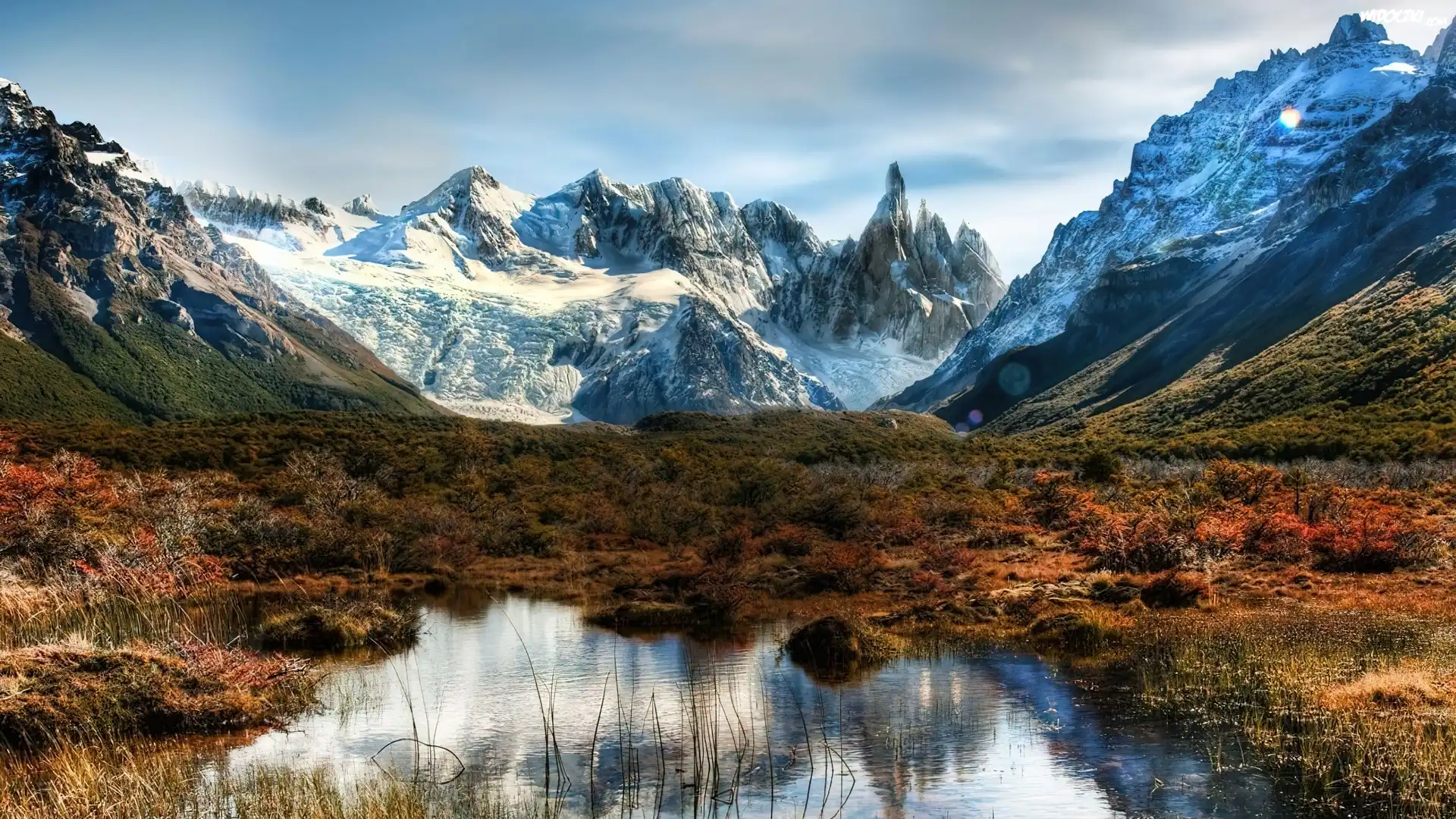 Góry, Woda, Trawy, Patagonia, Argentyna