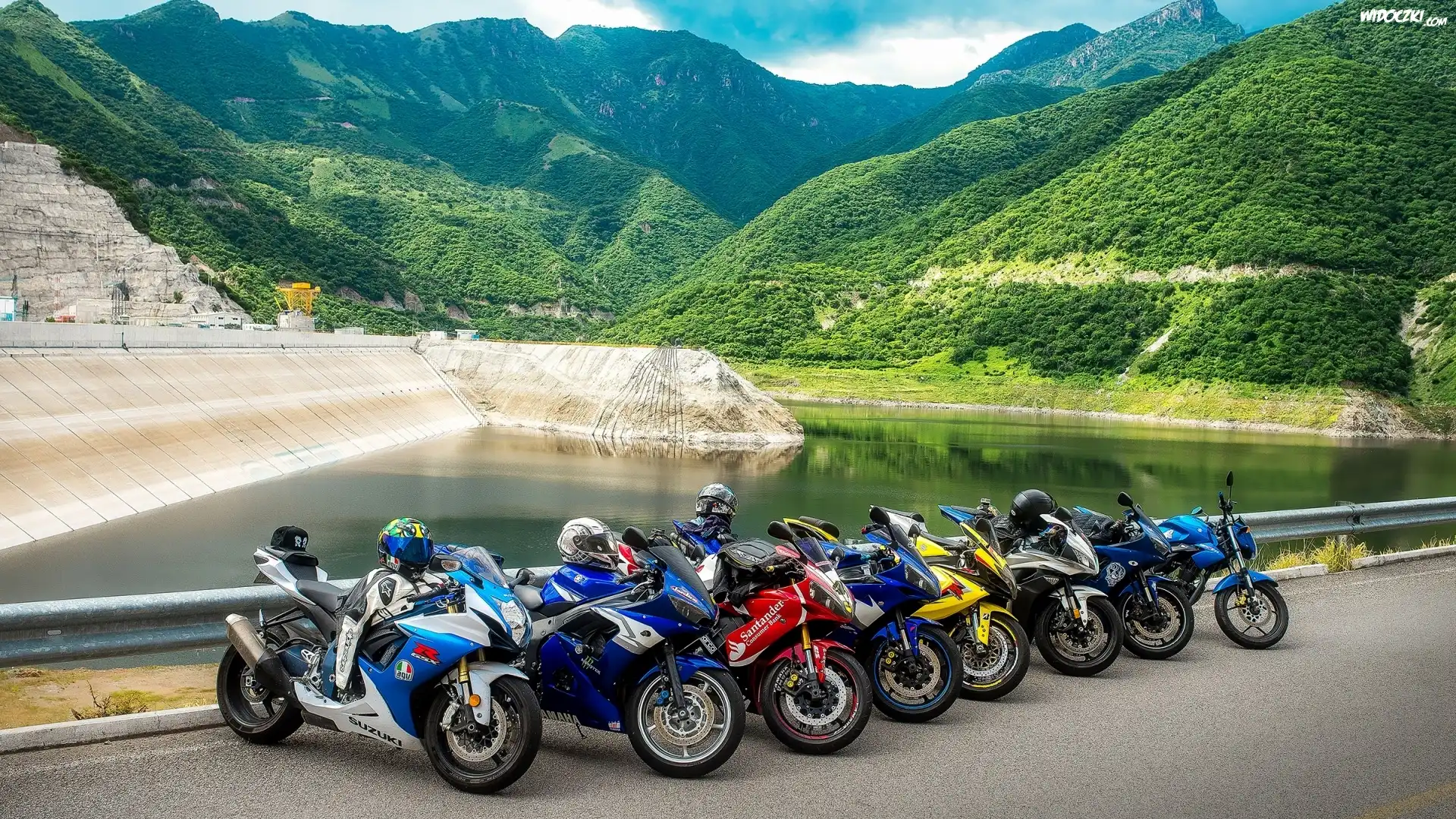Góry, Droga, Zbiornik wodny, Motocykle