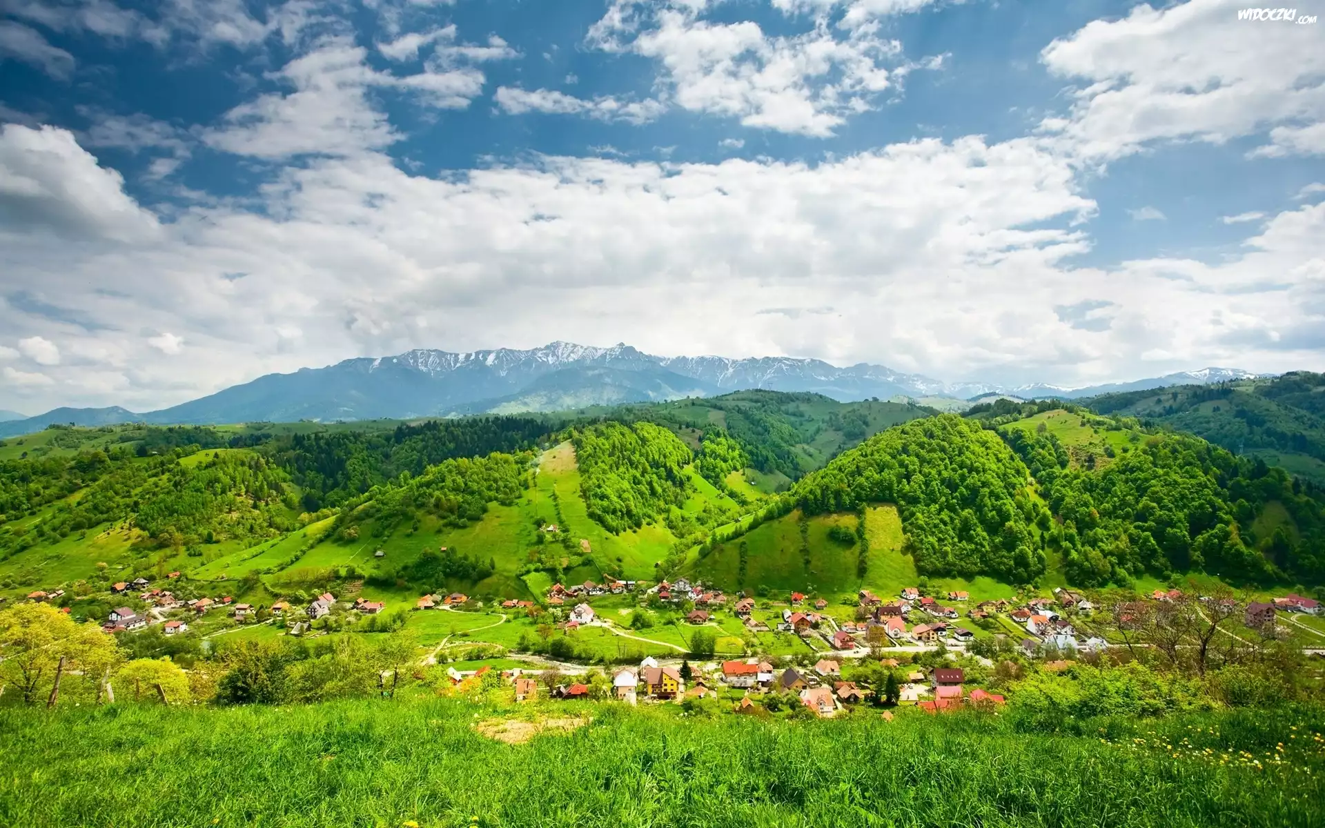Góry, Zielone, Wzgórza, Wioska