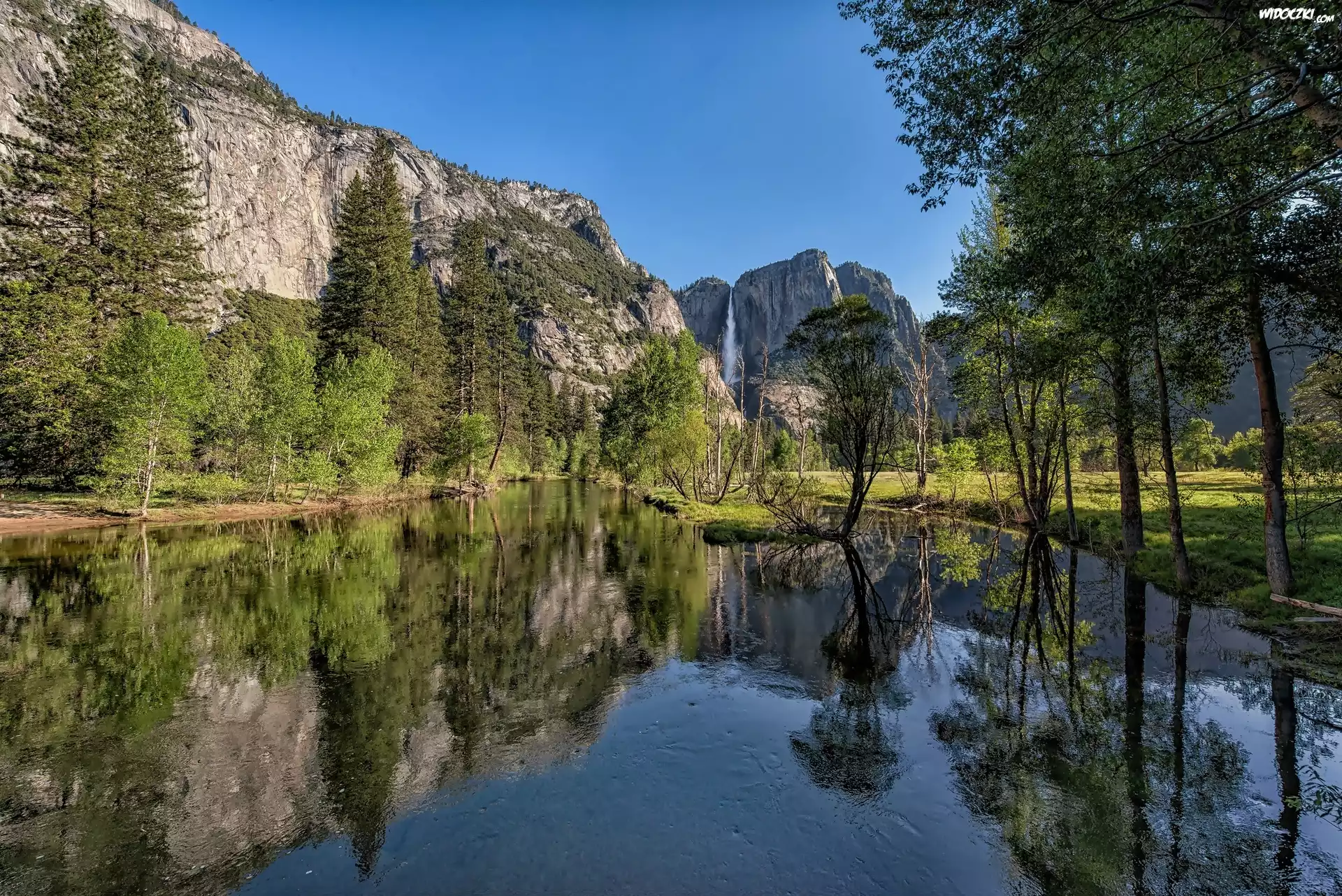 Góry, Las, Rzeka, Yosemite, Kalifornia