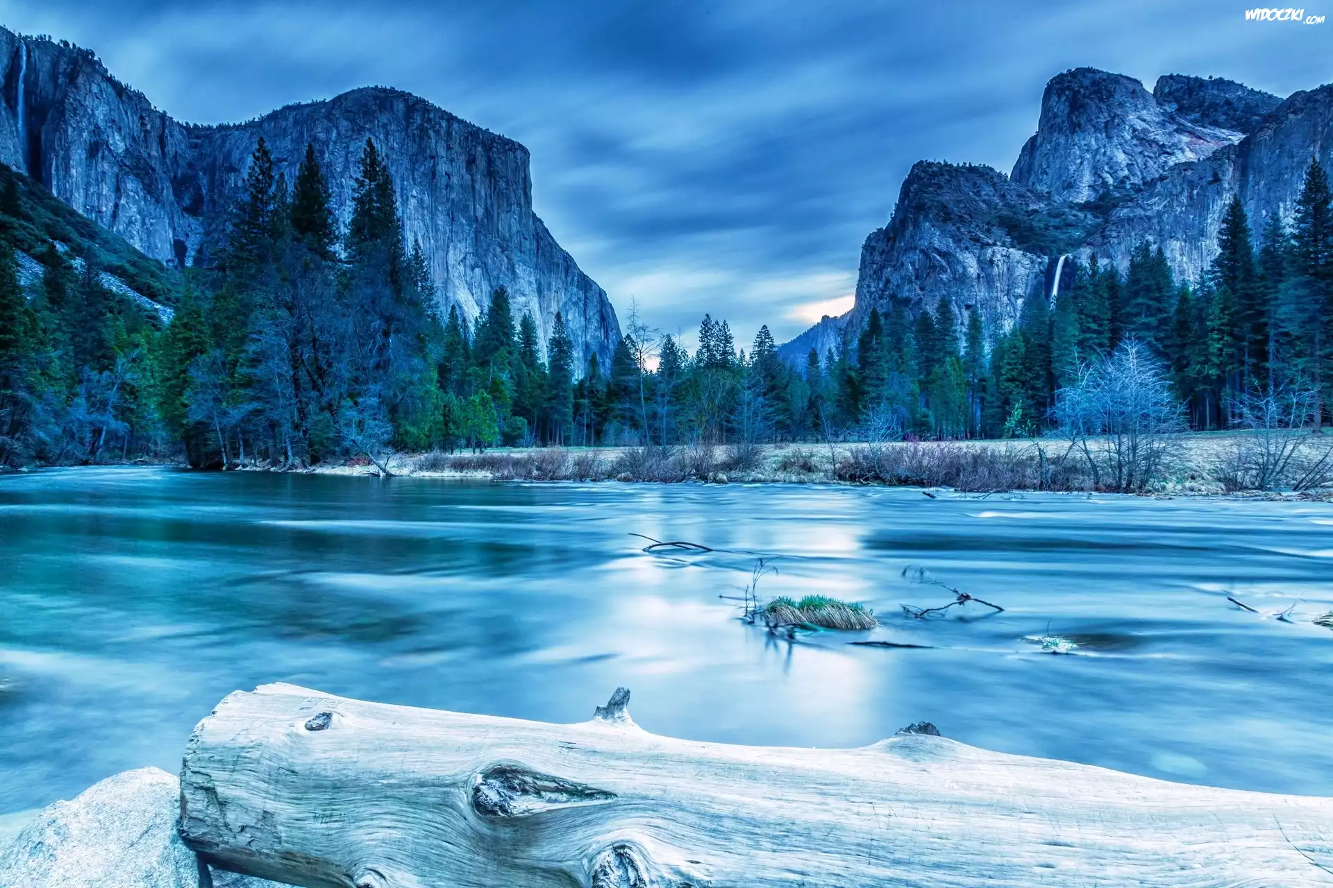 Góry, Las, Rzeka, Yosemite, Kalifornia