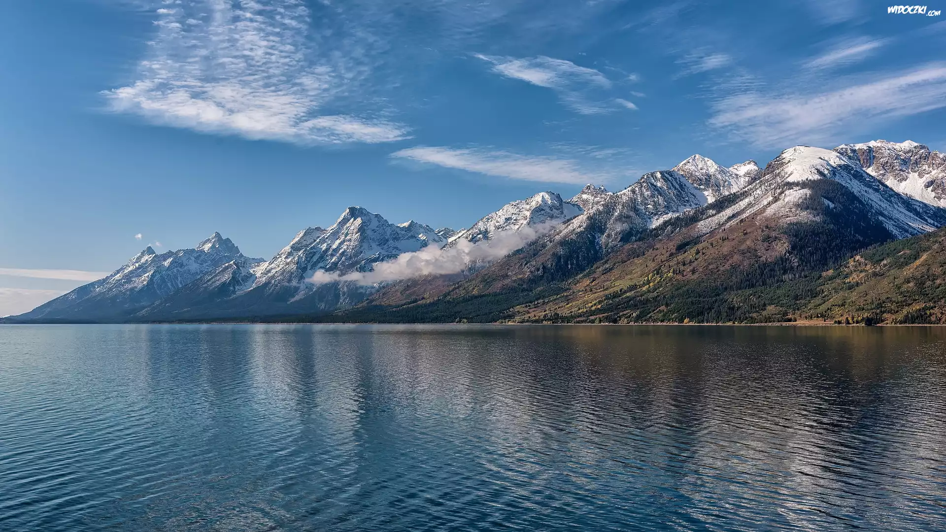Góry, Jezioro, Jackson Lake, Park Narodowy Grand Teton, Wyoming, Stany Zjednoczone