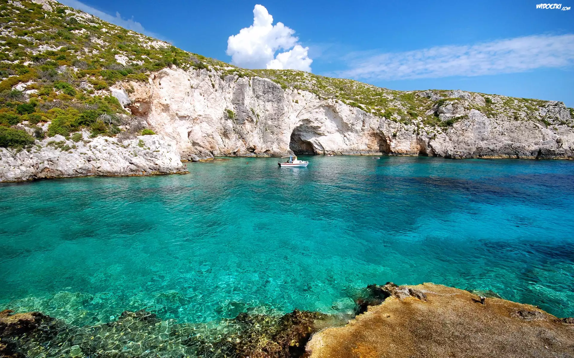 Grecja, Zakynthos, Porto Limnionas, Jaskinie, Motorówka