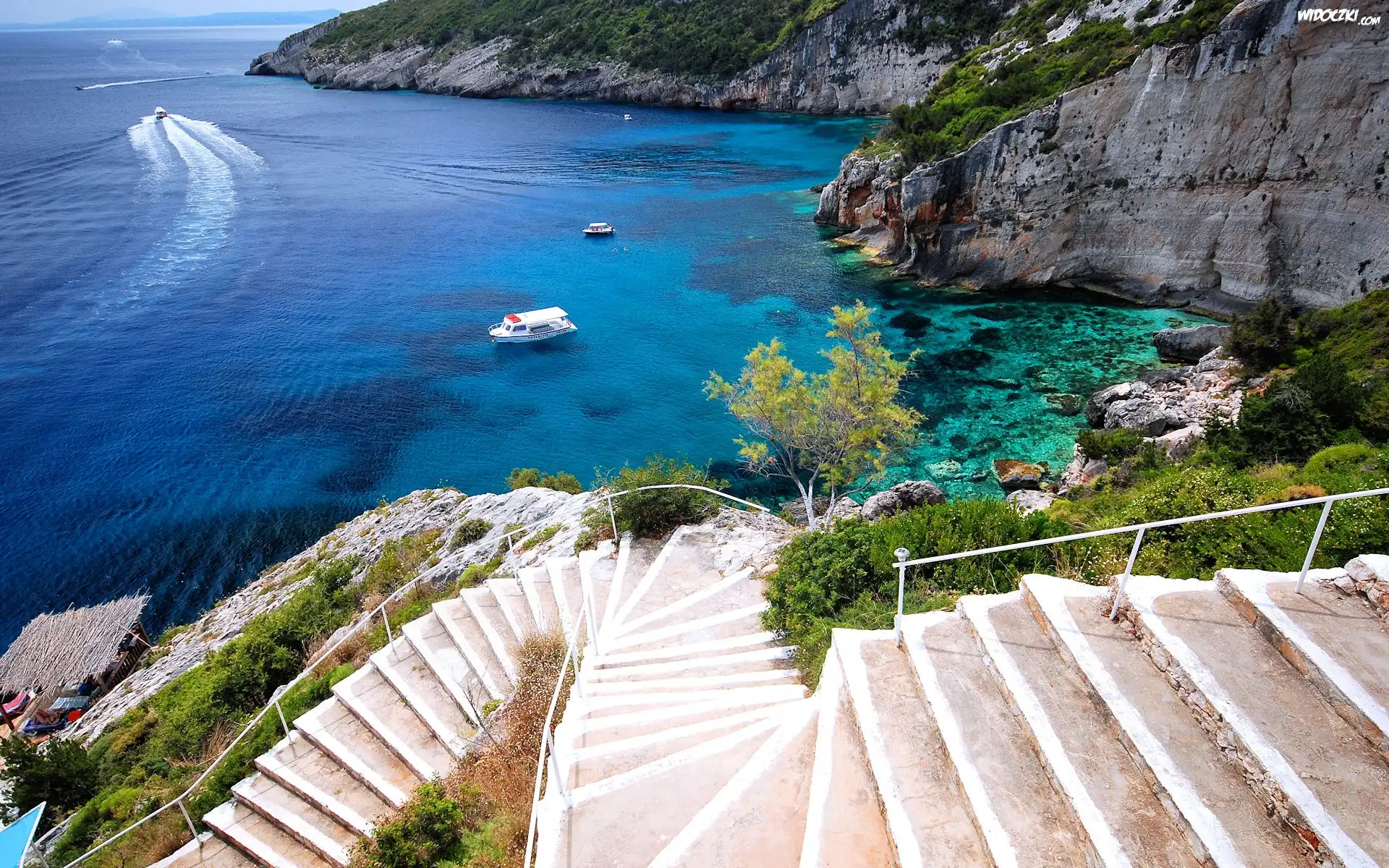 Grecja, Zakynthos, PrzylÄ…dek Skinari, Stateczki, Schody