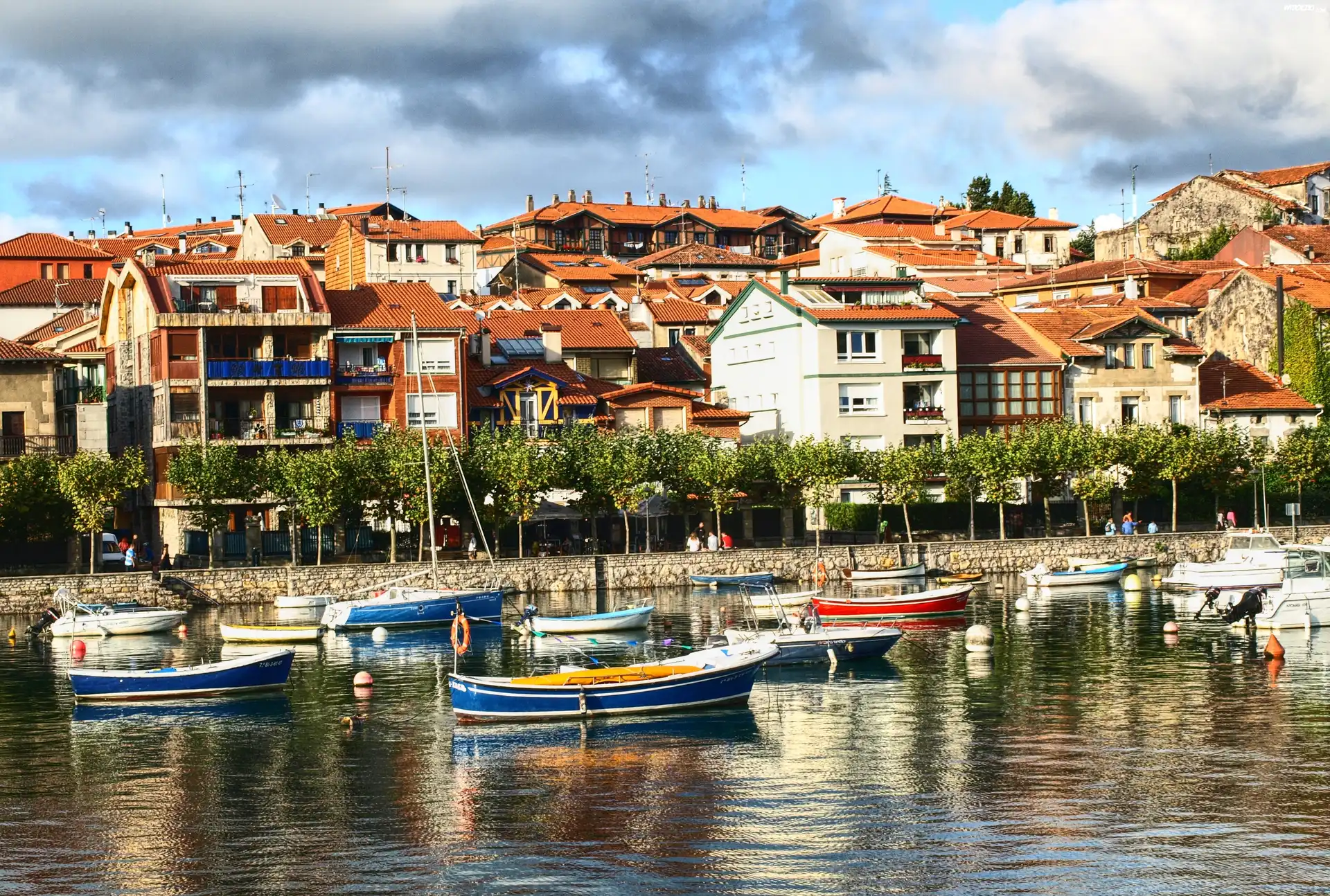 Hiszpania, Wybrzeże, Domy, Łodzie