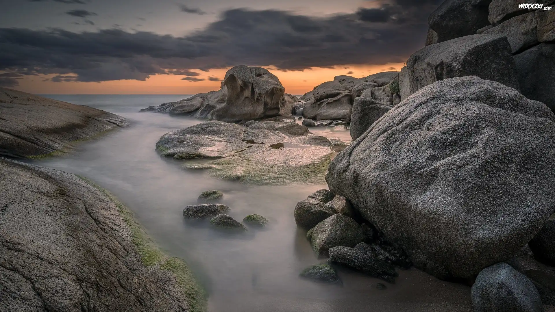 Wschód słońca, Morze, Skały, Chmura, Costa Brava, Hiszpania