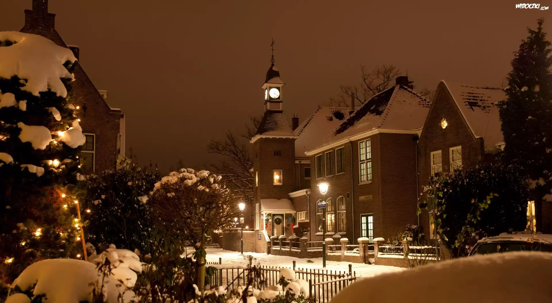 Zima, Hotel, Lansink, Hengelo, Holandia, Miasto nocÄ…