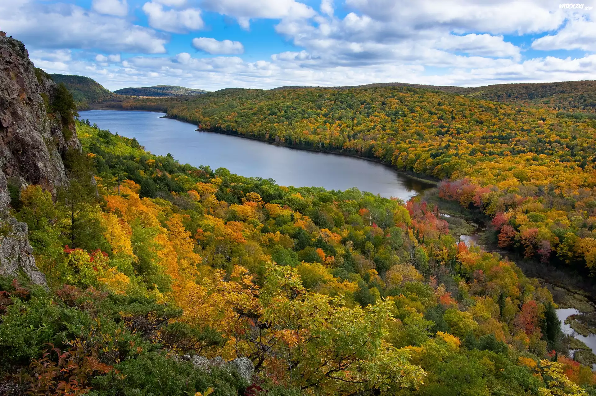 Hrabstwo Ontonagon, Jezioro Lake of the Clouds, Góry Porcupine Mountains, Jesień, Lasy, Stan Michigan, Stany Zjednoczone