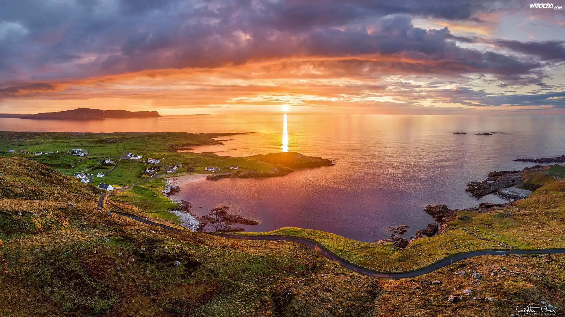 Irlandia, Hrabstwo Donegal, Morze, Półwysep Rosguill, Zatoka, Zachód słońca