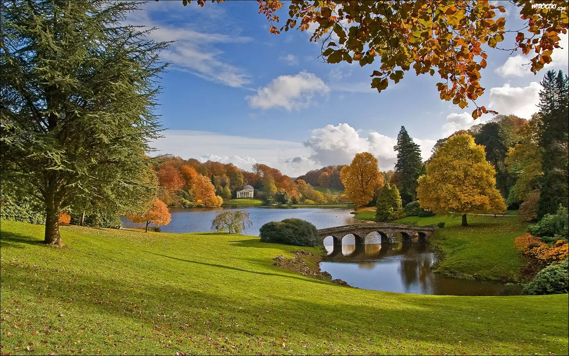 Jeziorko, Mostek, Ogród, Stourhead, Anglia