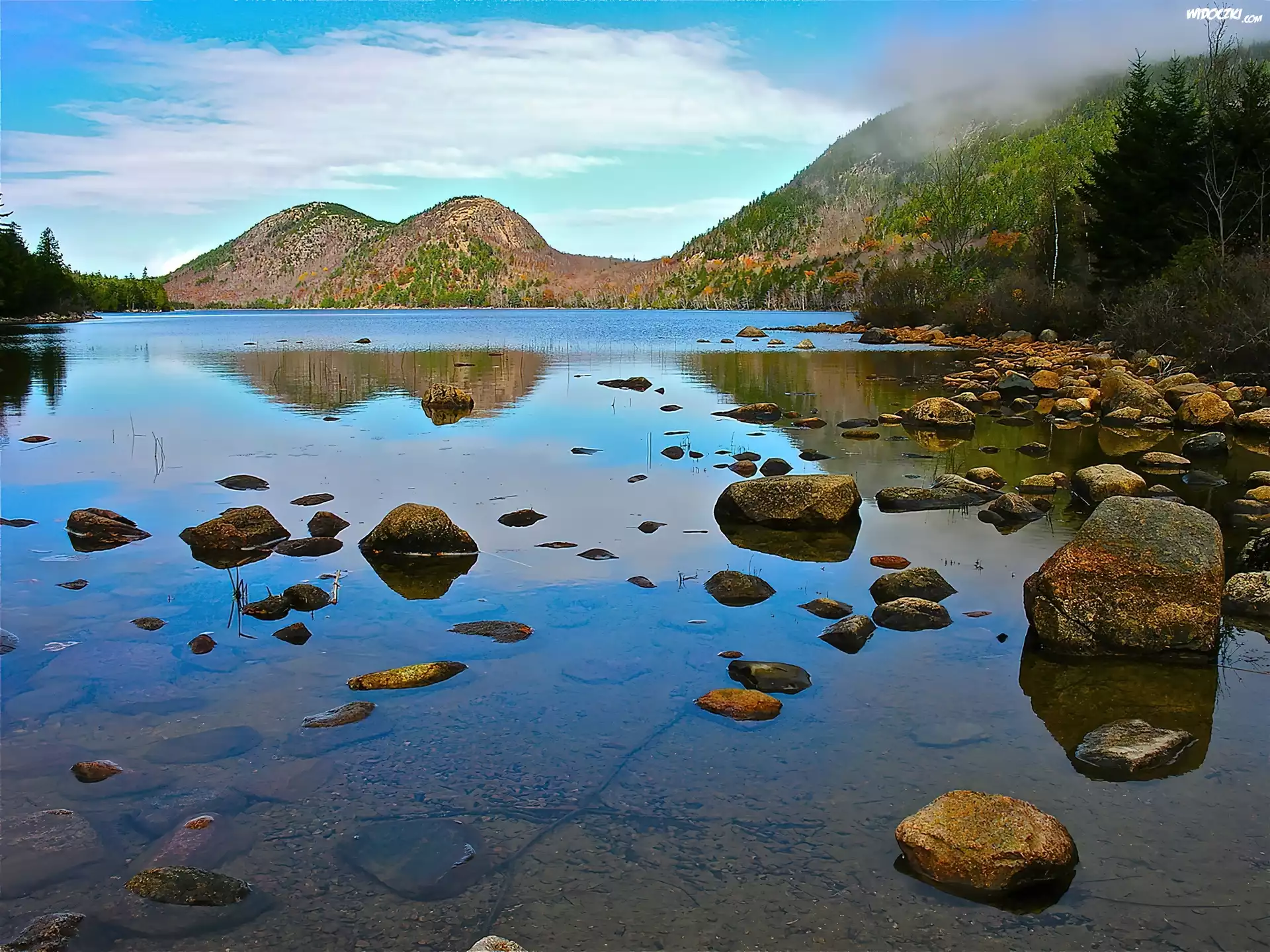 Jezioro, Kamienie, Góry, Acadia, Maine