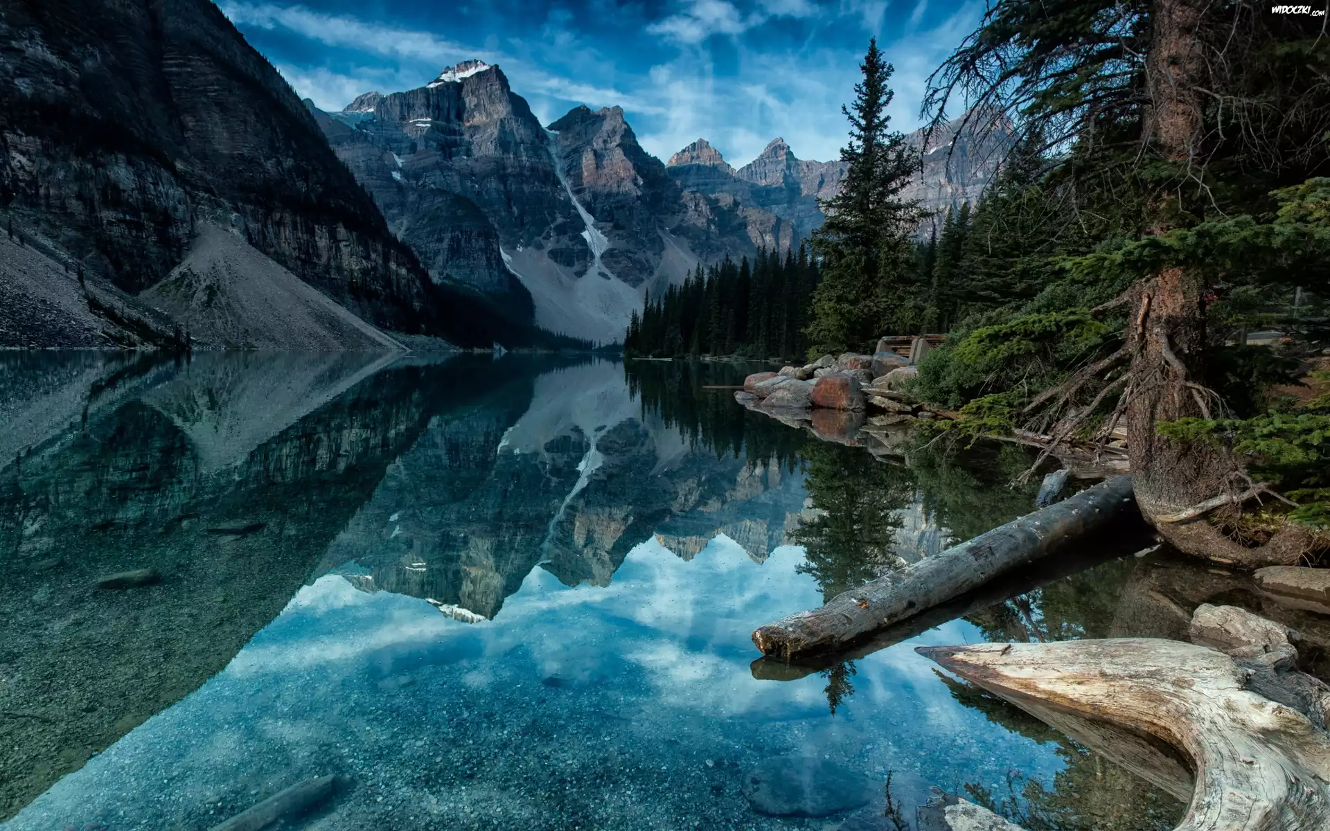 Kanada, Park Narodowy Banff, Góry, Jezioro Moraine, Drzewa