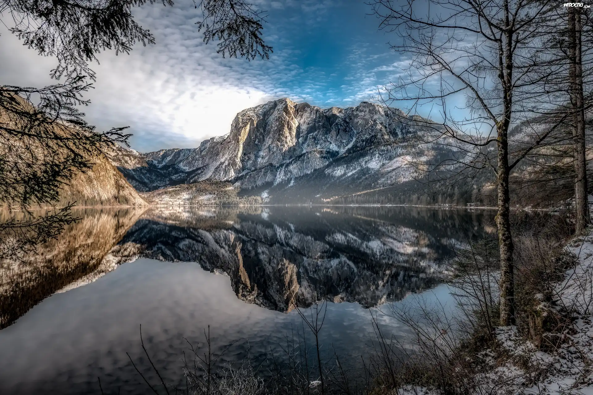 Góry, Jezioro Altausseer See, Drzewa, Altaussee, Styria, Austria