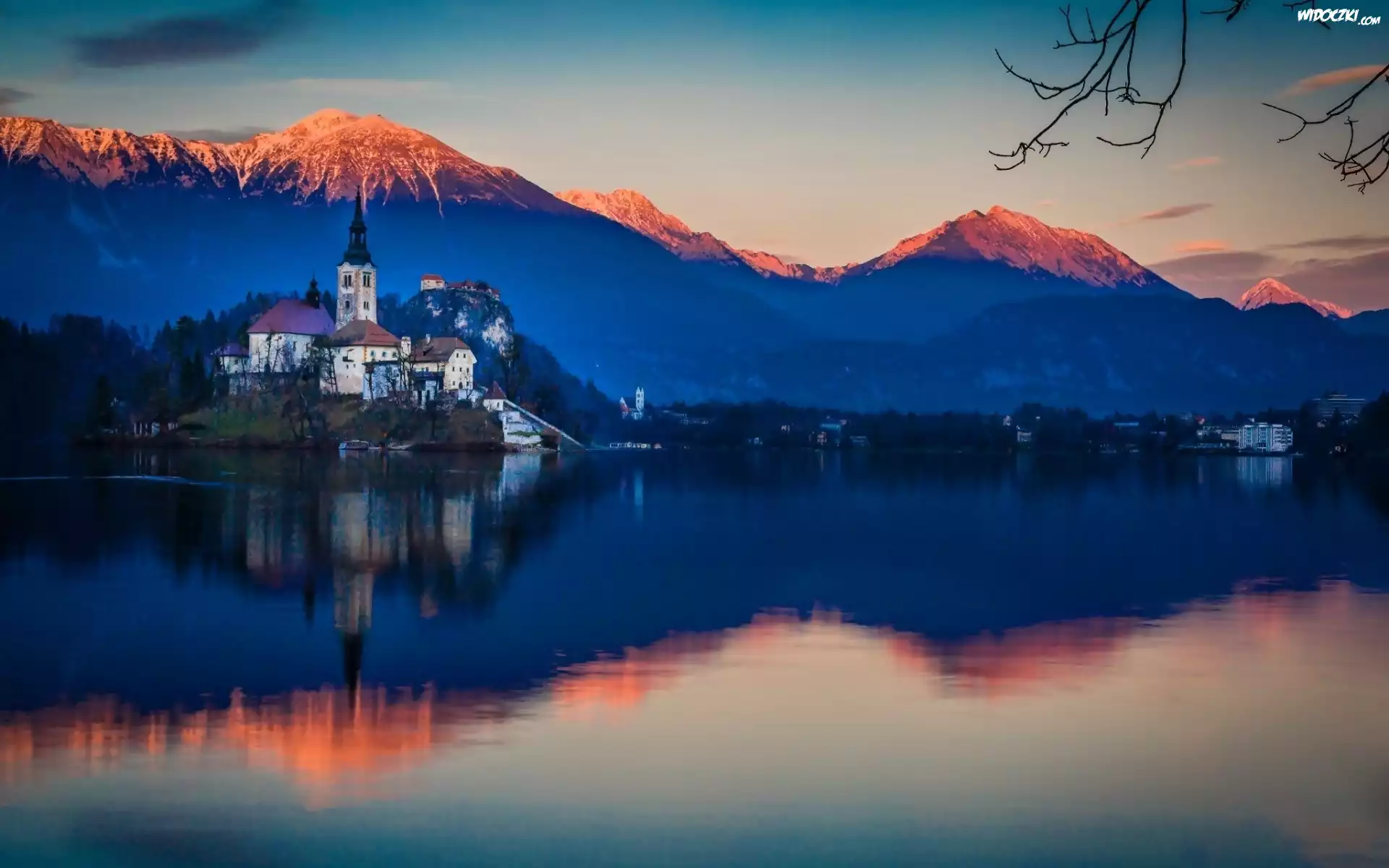 Jezioro, Bled, Kościół, Zamek, Góry, Słowenia