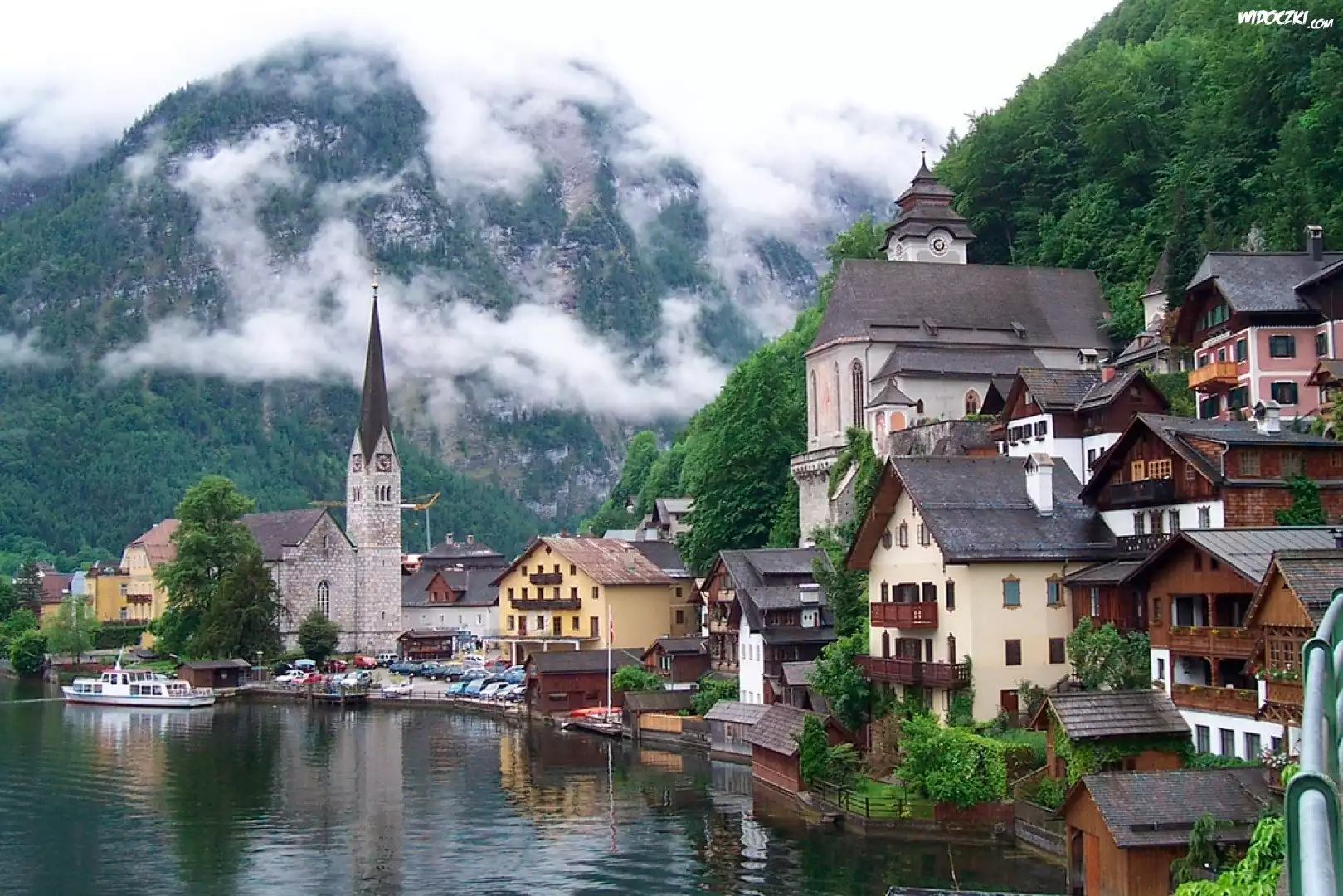 Jezioro, Góry, Zabudowanie, Hallstatt, Austria