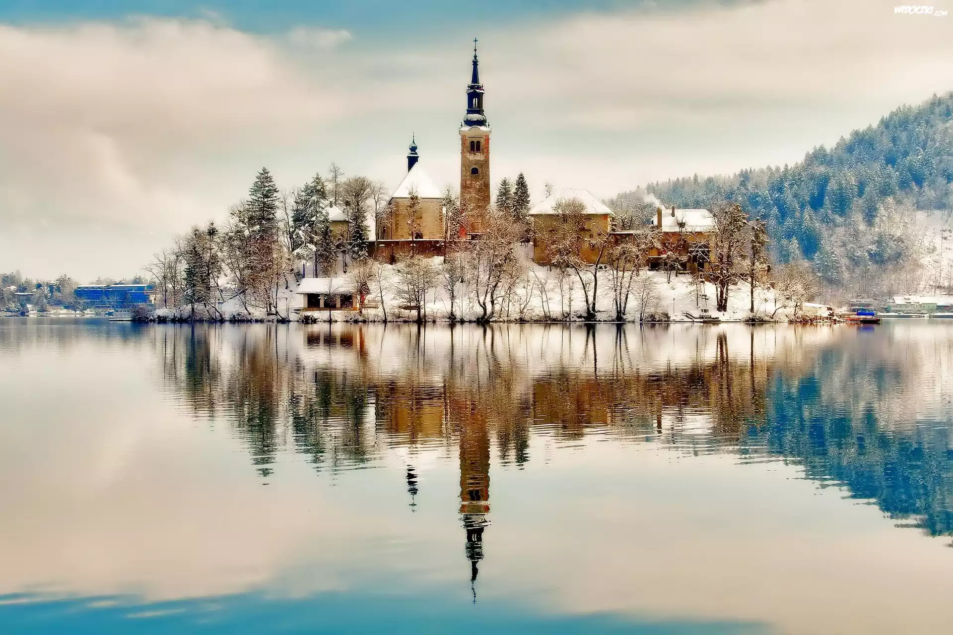 Kościół, Jezioro, Zima