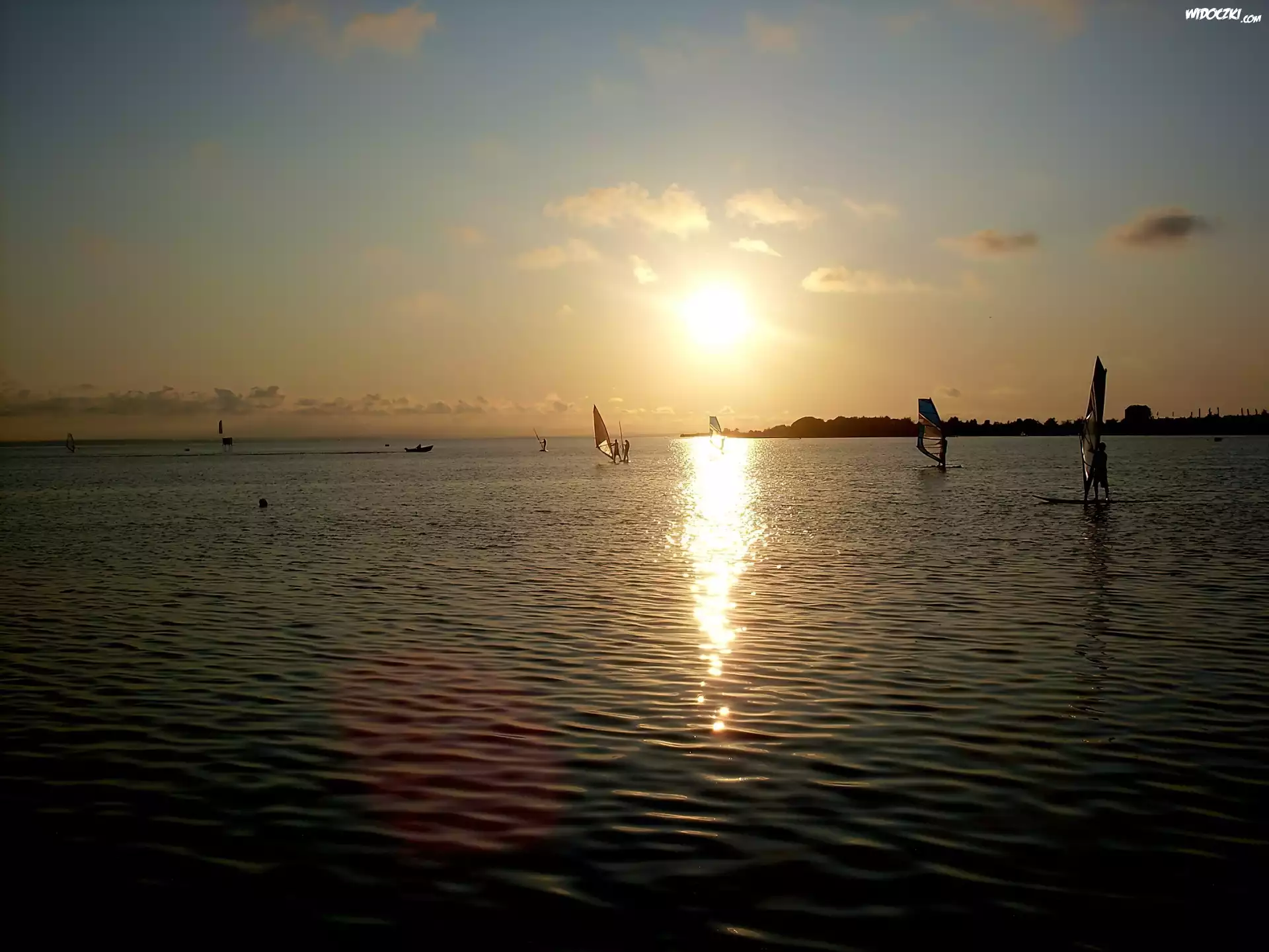 Krajobraz, Jezioro, Windsurfing