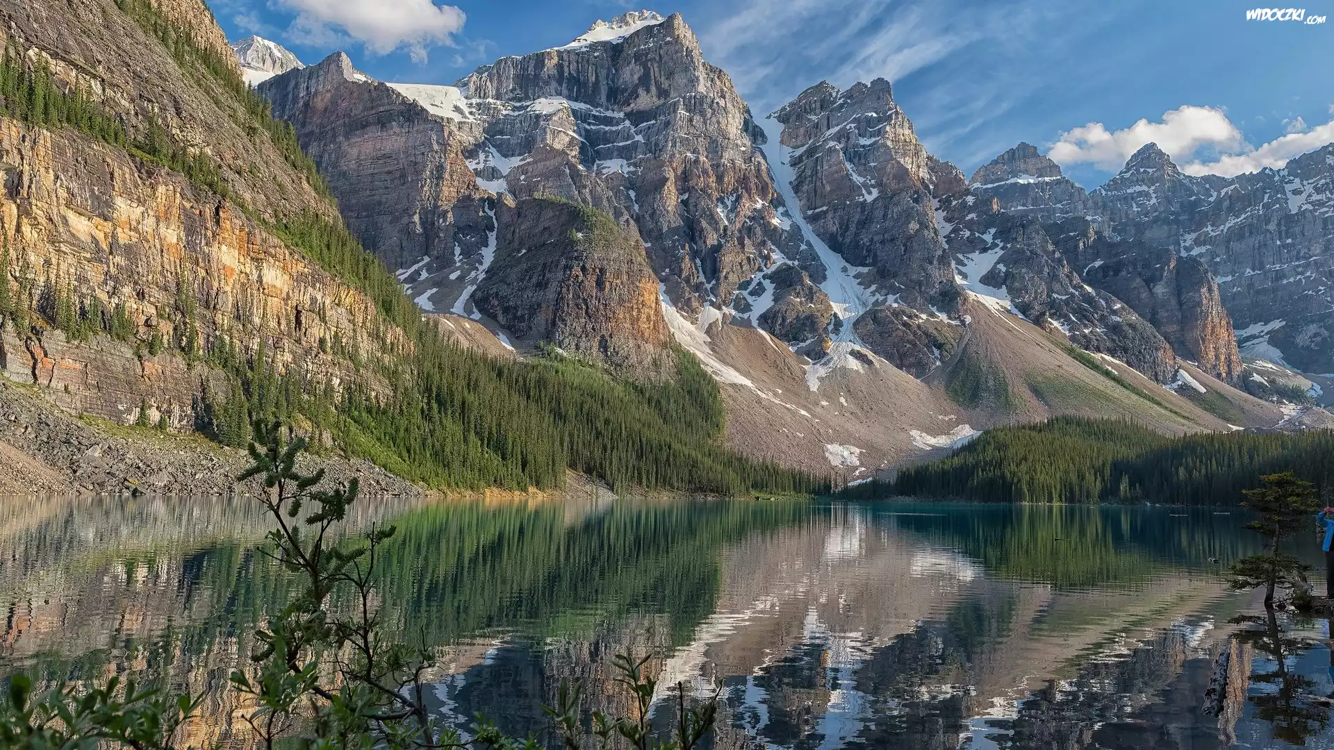 Jezioro, Moraine Lake, Góry, Drzewa, Park Narodowy Banff, Kanada