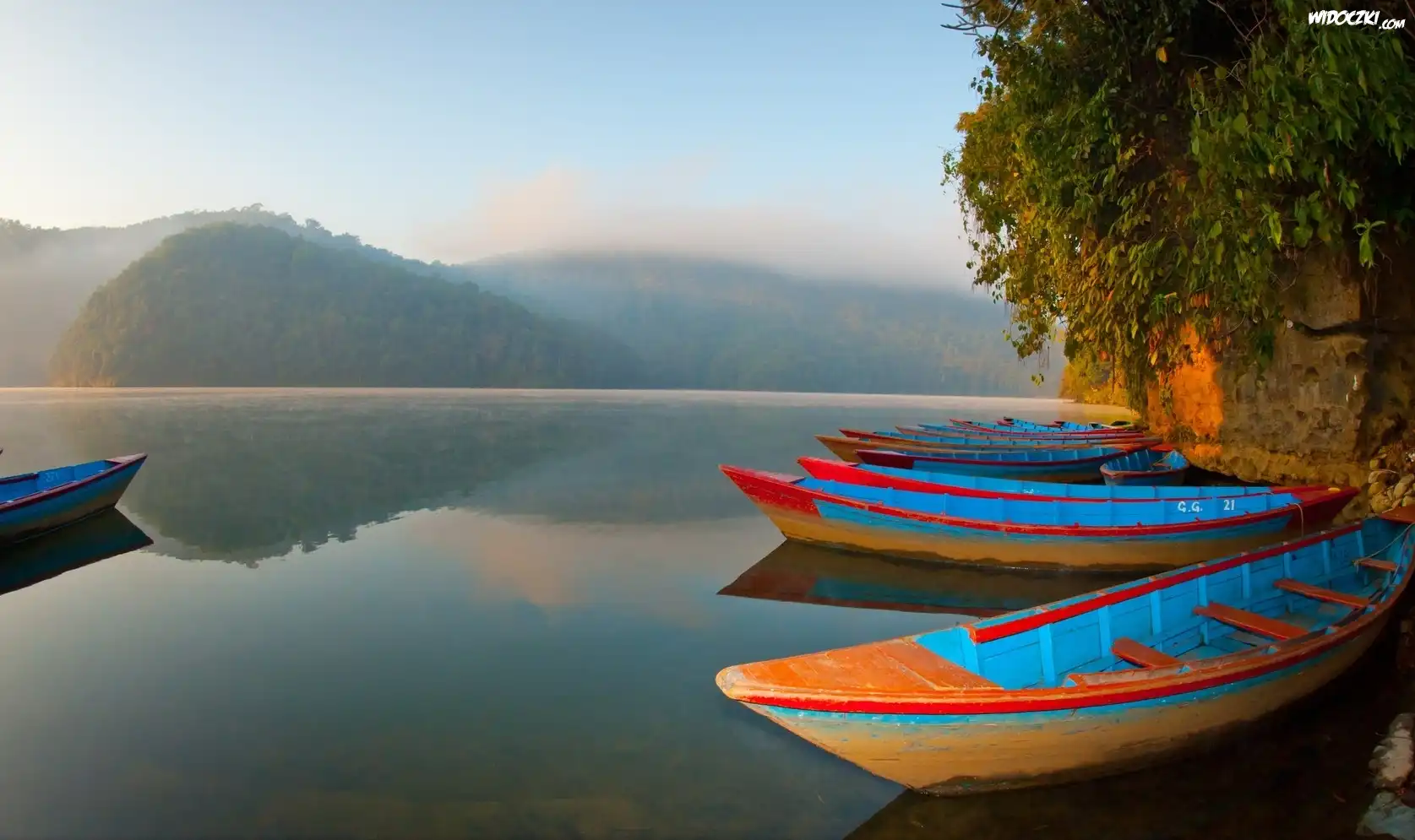 Jezioro, Phewa, Pokhara, Łodzie, Poranek, Nepal