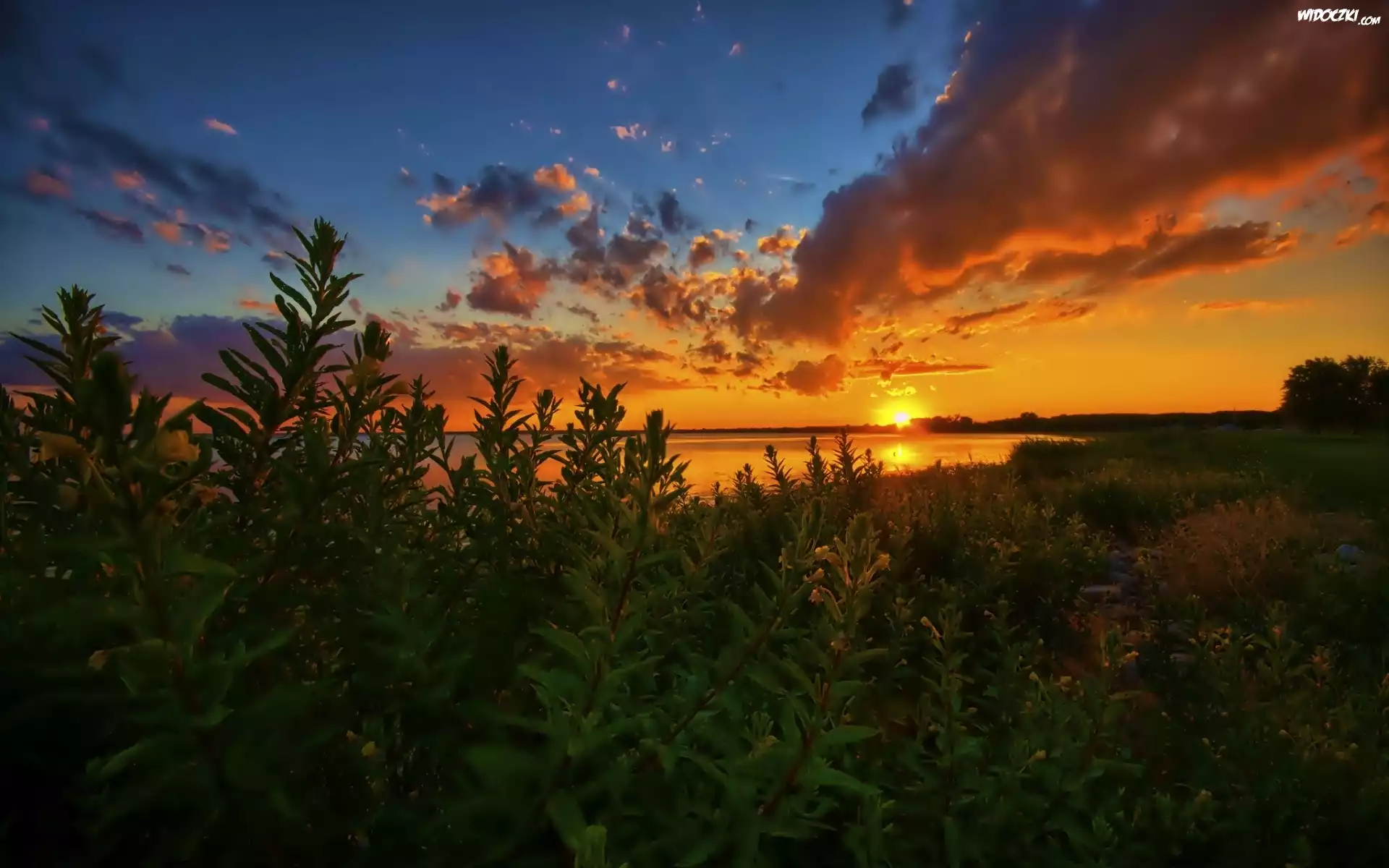 Jezioro Michigan, Chmury, Zachód Słońca, USA