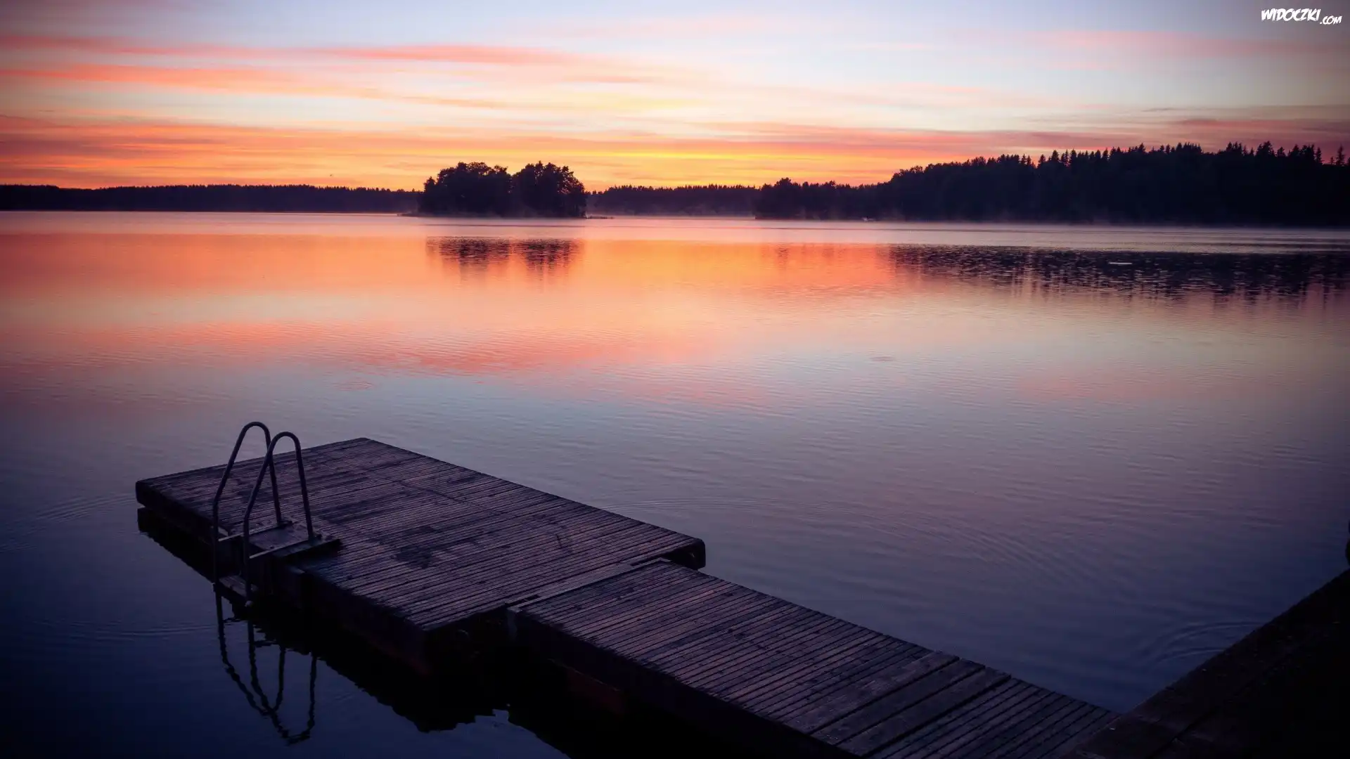 Jezioro, Zachód Słońca, Pomost
