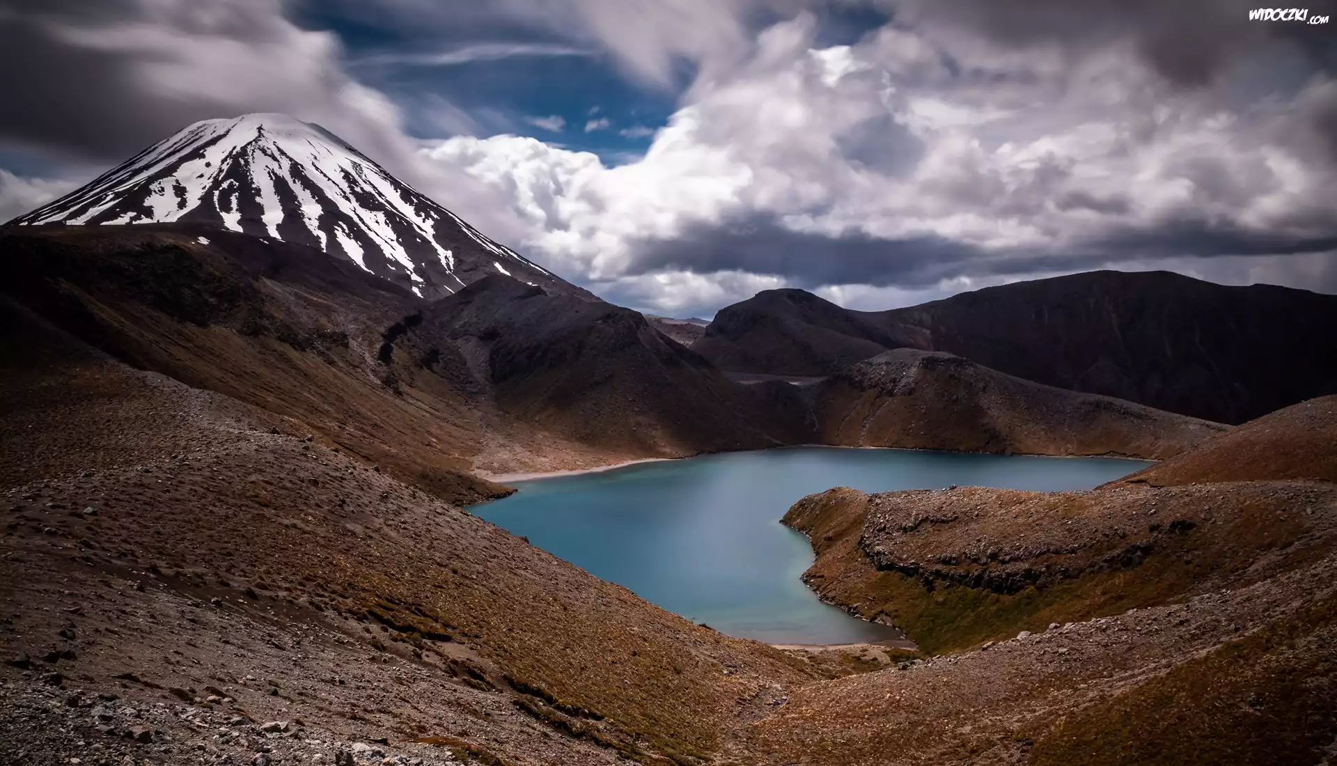 Nowa Zelandia, Jezioro, Tama Lake, Park Narodowy Tongariro, Góry, Chmury