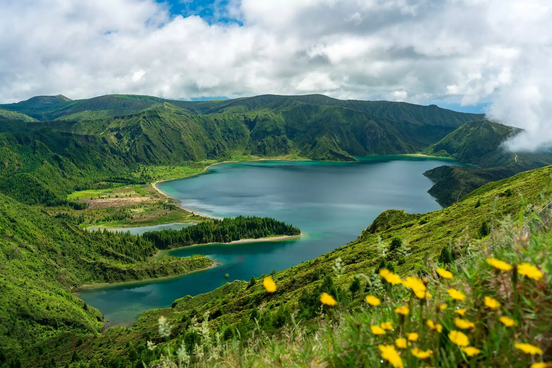 Jezioro, Lagoa de Fodo, Góry, Azory, Sao Miguel, Wyspa, Portugalia