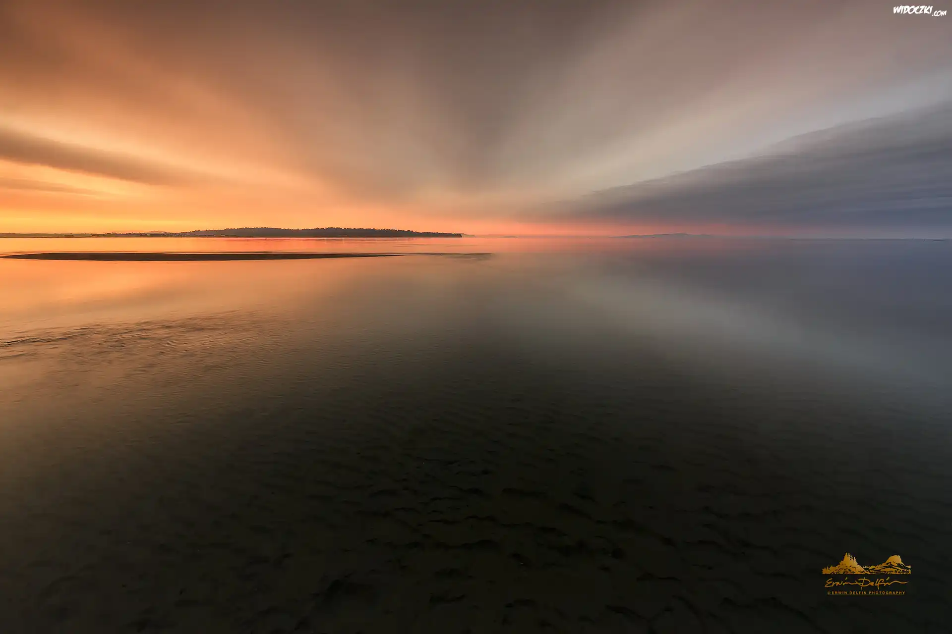Wschód słońca, Morze, Zatoka Semiahmoo, White Rock, Kolumbia Brytyjska, Kanada
